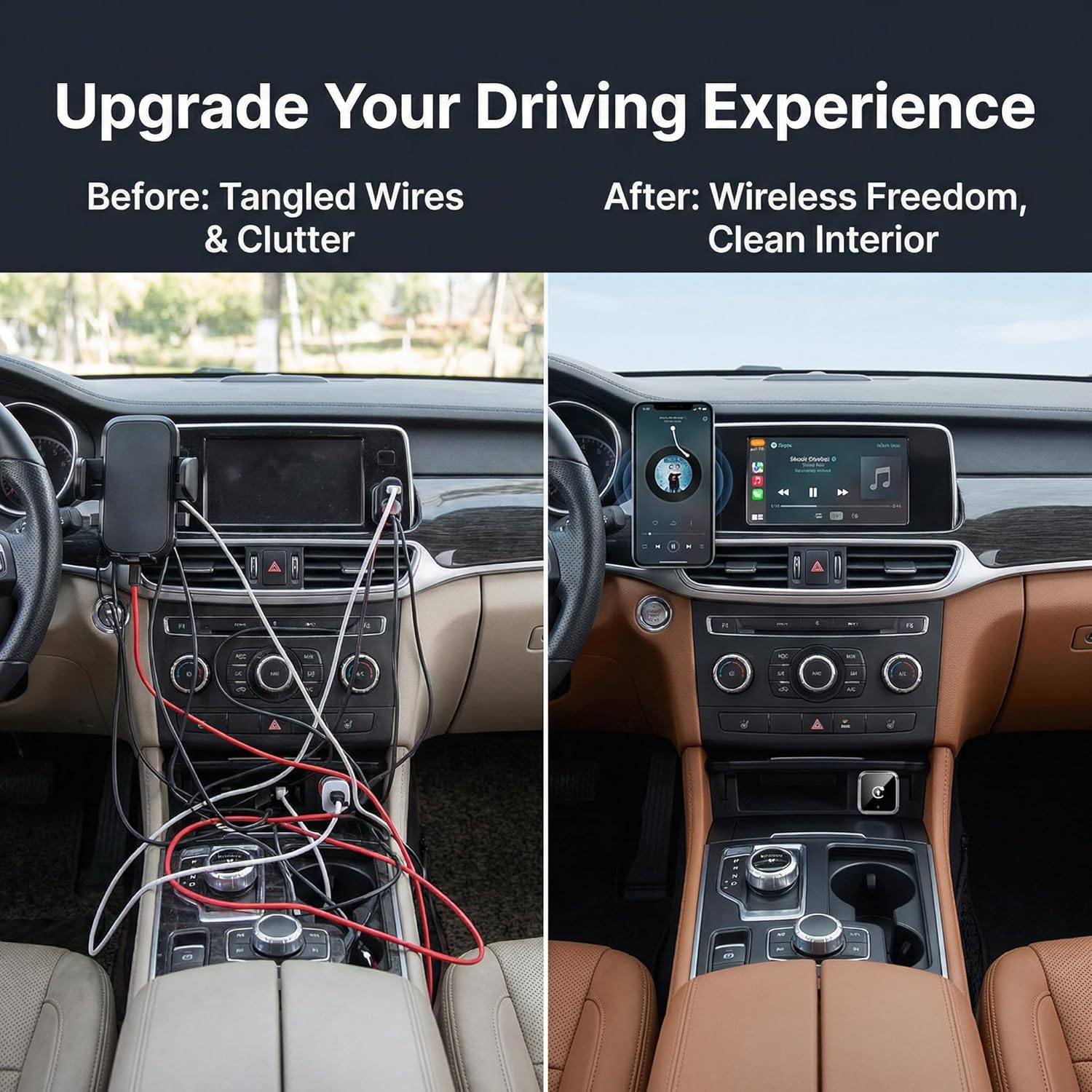 Wireless CarPlay Adapter, 2-in-1 Mini CarPlay & Android Auto Wireless Adapter, Plug & Play, Auto Connect, Car Accessories, Car Play Dongle Compatible with iPhone & Android