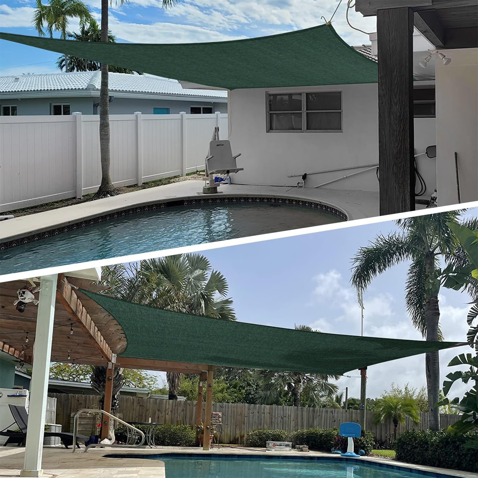 Voile Ombrage Toile Respirant 440 X 540 Cm, Respirant HDPE Protection 98% UV, Anti-Âge, Filet D'ombrage Avec Œillets Pour Balcon Terrasse Exterieur Patio Piscine, Vert Foncé