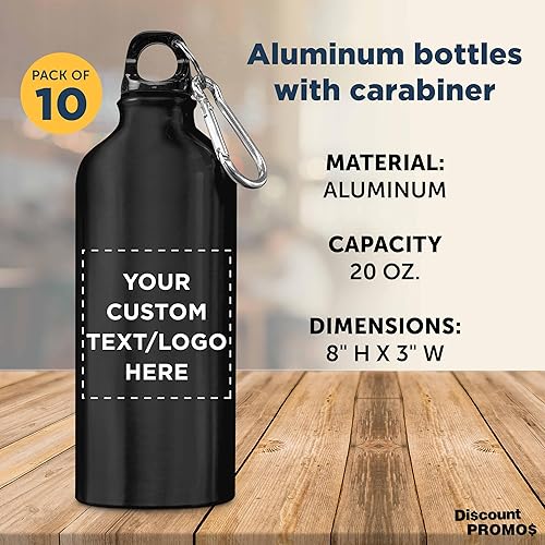 Miniatura 4 de DISCOUNT PROMOS Botellas de agua de aluminio personalizadas de 20 onzas, juego de 10, paquete personalizado a granel, perfectas para gimnasio,