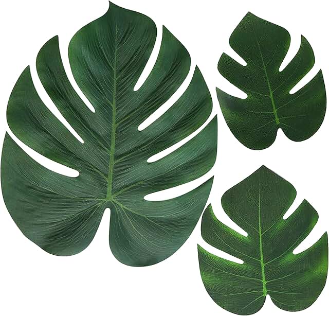 Moon Boat 120PCS Tropical Palm Leaves Plant Imitation Leaf-Hawaiian/ Luau/Jungle Party Table Decorations