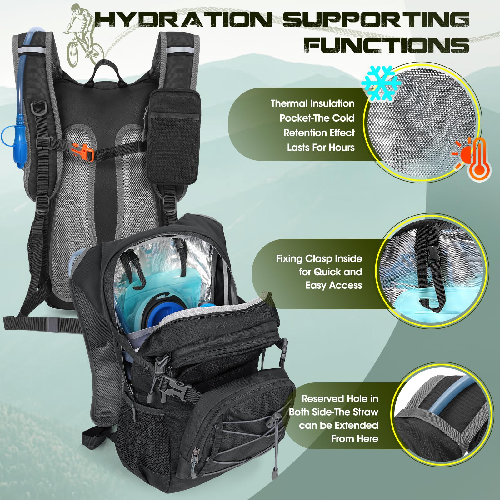 RAINSMORE Zaino Idratazione con Vescica 2L Leggero Isolato Zaino Trail Running 18L con Copertura Antipioggia Trekking Sportivo Idrico per Corsa Ciclismo Escursionismo Outdoor
