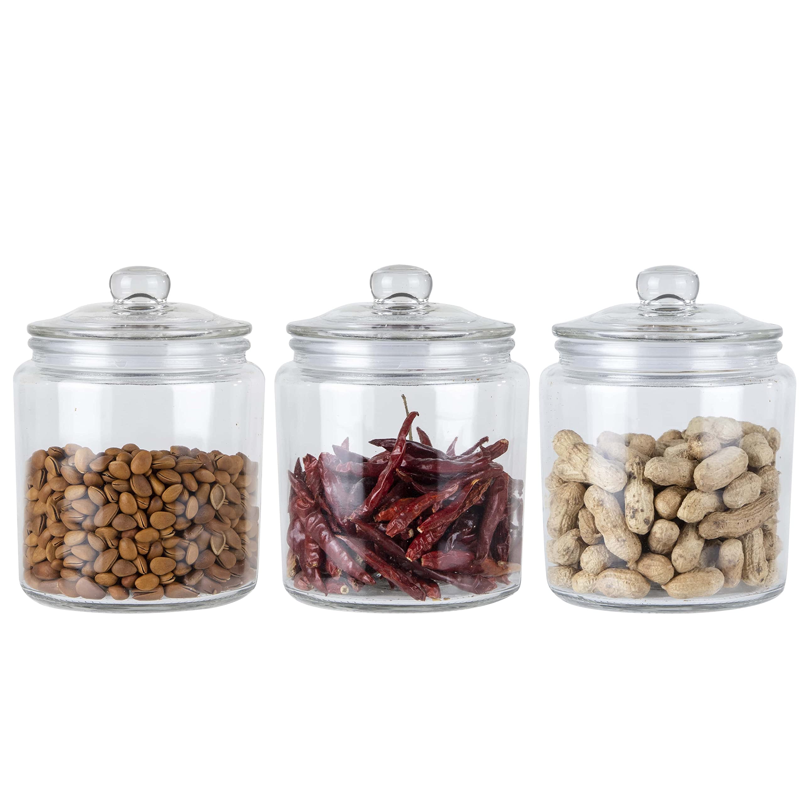 Ornami Clear Glass Storage Kitchen Jar With Airtight Lid (0.9L, Set Of 3)