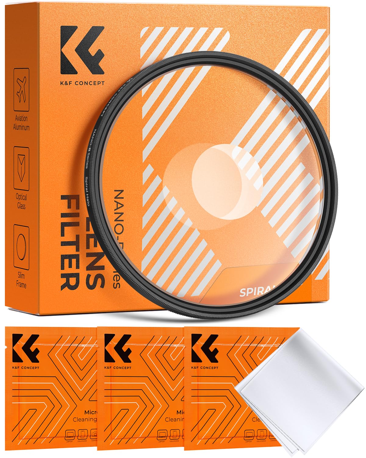 K&F CONCEPT 77mm Spiral Halo Camera Lens Filter, Premium Optical Glass Halo Swirl Special Effect Filter with Cleaning Cloth for Camera Lens