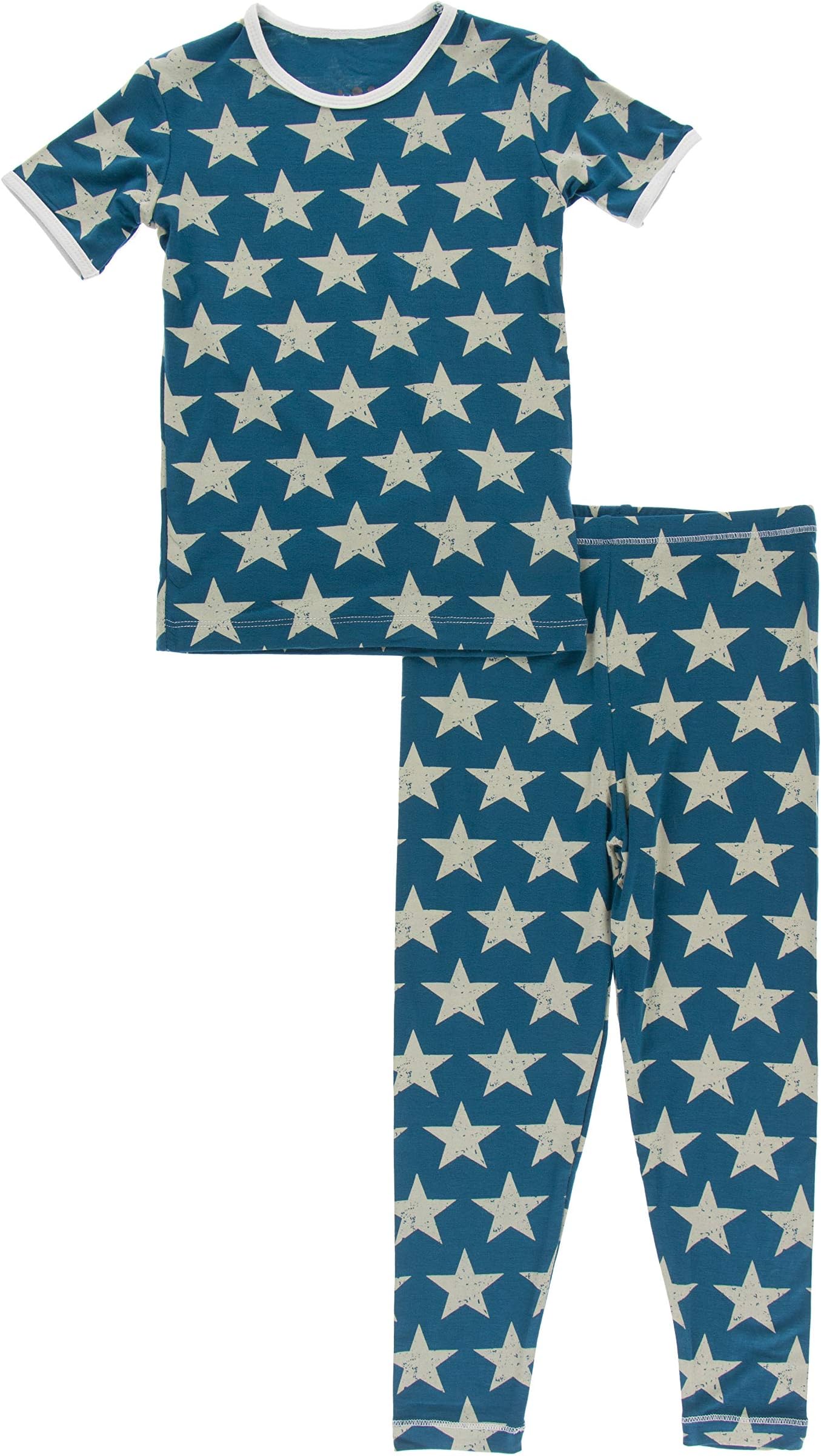 4th of July Pajamas Set, Vintage Stars and USA Stripe, Short Sleeve, Long Pants, Snug Fit Pajamas
