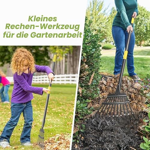 GSBLUNIE Râteau de Jardin, Petit râteau pour Feuilles très résistant, râteau de Jardin en métal de 177,8 cm avec 11 Dents de 21,6 cm de Large, Manche en Acier réglable pour pelouse, Cour, arbuste, - 2