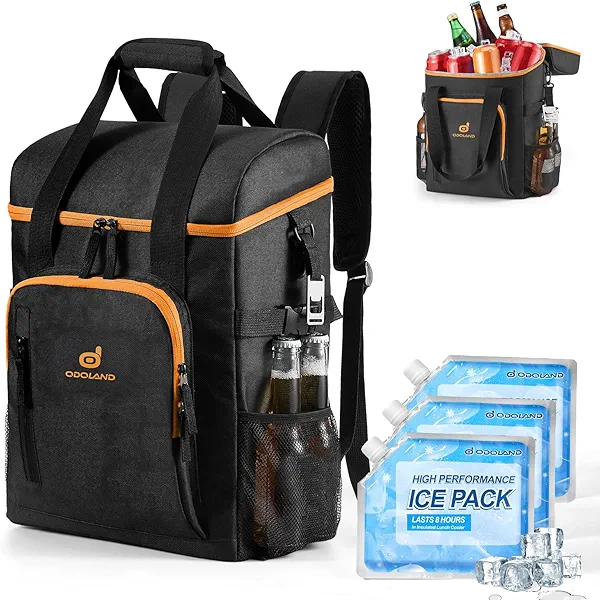 Odoland Cooler Backpack for Camping - 30 Cans Insulated Leakproof Waterproof Lunch Bag for Men and Women, Cooler Bag with Ice Pack for Beach, Picnic, Travel, Outdoor Black