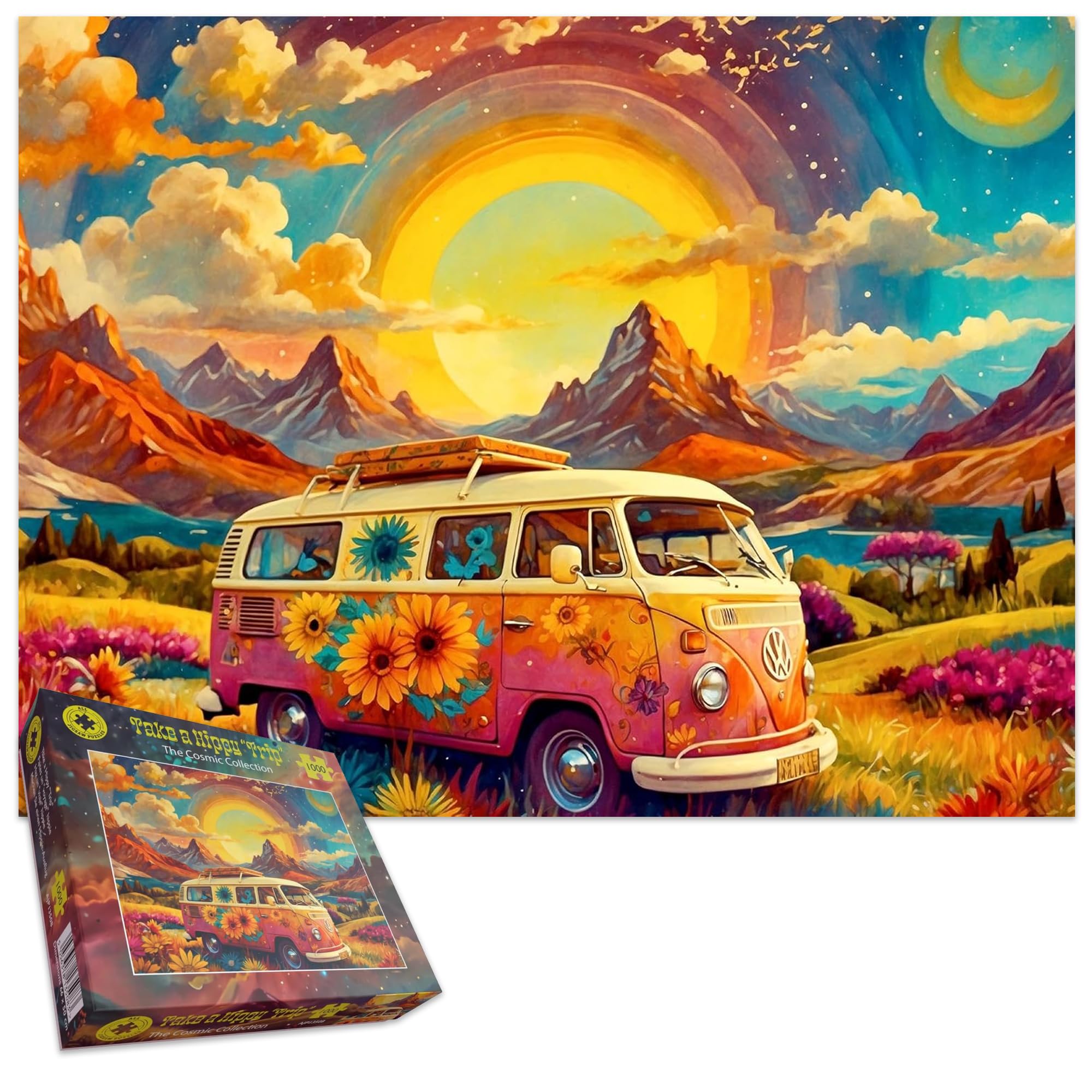 Take a Hippy Trip 1000 Piece Jigsaw Puzzle – Vibrant Campervan Adventure with Stunning Landscape- For Adults - Size 66 x 50 CM