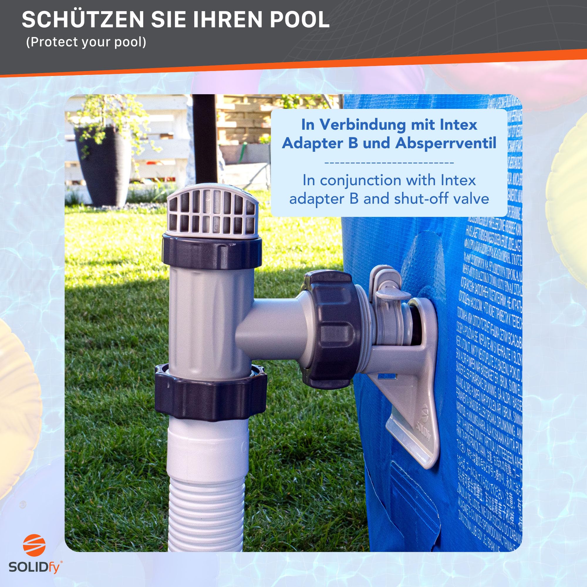 [2x] Pool Schlauchhalter 26mm - 46mm | Schlauchhalterung für Intex, Bestway, Hecht | auch mit Adapter B und Absperrventil Rohrhalter 32mm 38mm Knickschutz in grau
