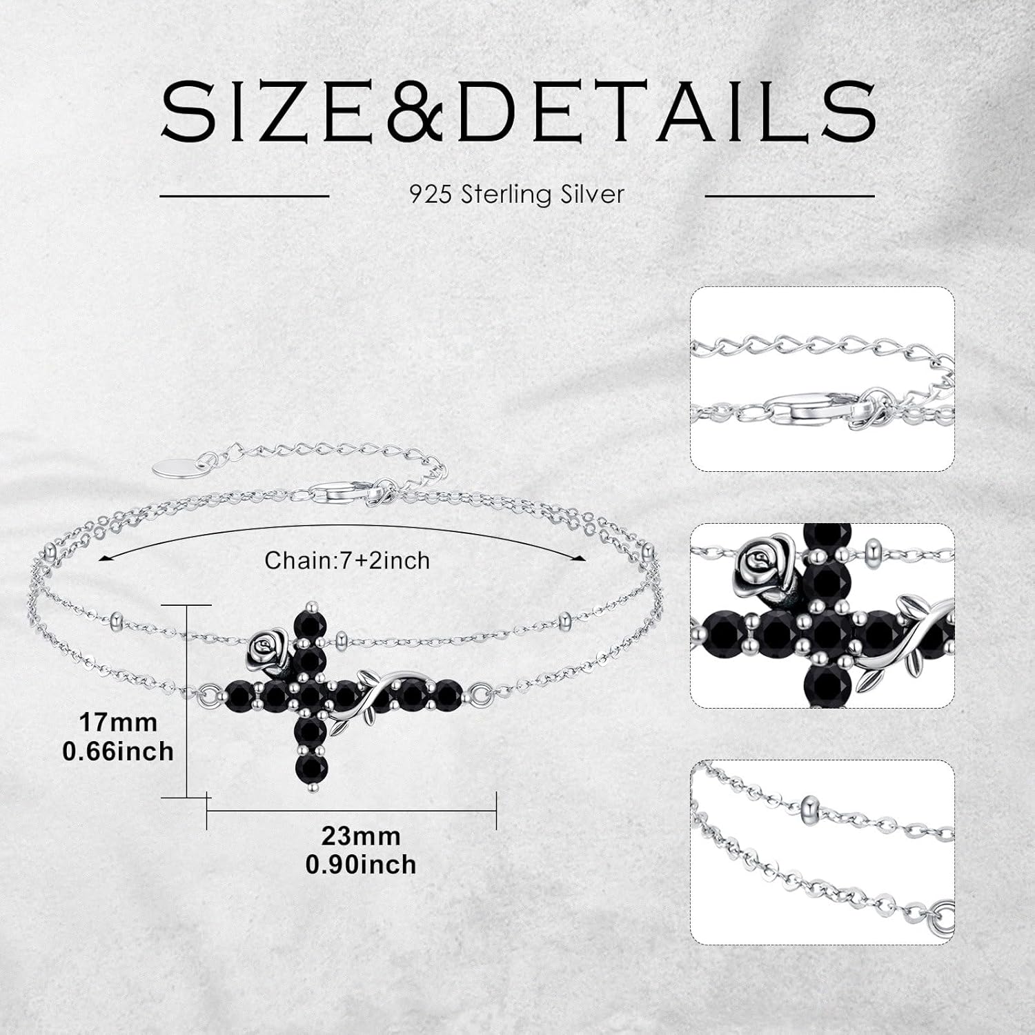 Cross/Hummingbird/Cat Link Bracelet 925 Sterling Silver Layered Anklet Bracelet with 7+2 Inch Chain Anniversary Birthday Women Gifts