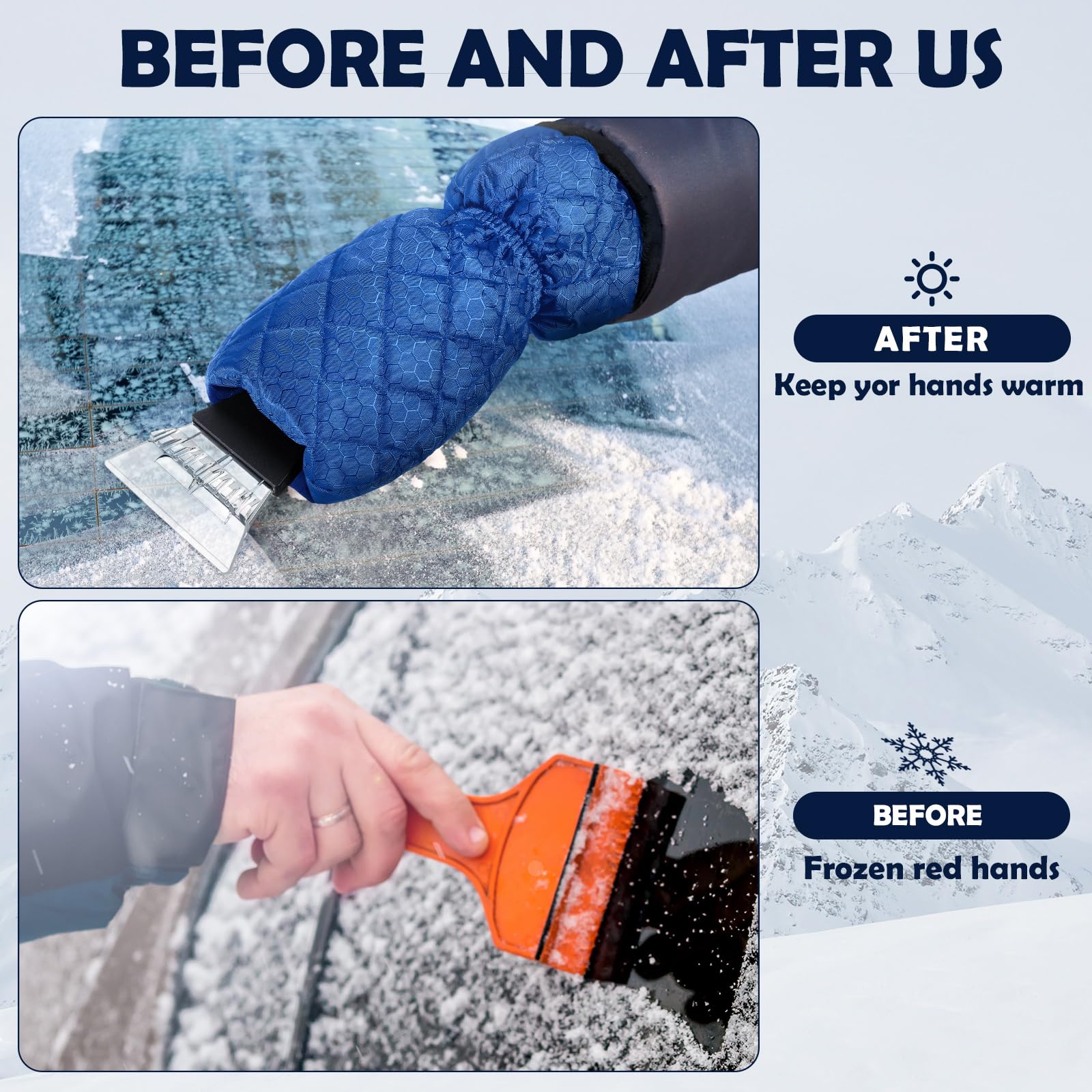 Eiskratzer für Autos, Windschutzscheibe mit Handschuh, Schneeschaber, Entferner mit Handschuh, wasserdicht, warm, gemütlich, Auto-Eiskratzer für Auto, LKW, Fenster, Rot, Schwarz, Blau, 9 Stück