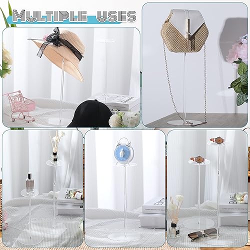 Miniatura 7 de Geetery 8 soportes de acrílico para sombreros de 12 a 17 pulgadas, ajustable, transparente, para sombreros, soporte de mesa, soporte de pedestal,
