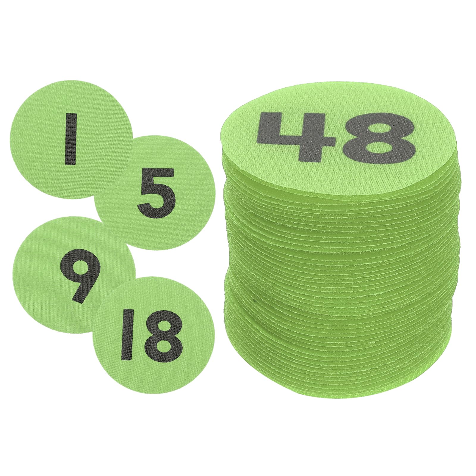 YOKIVE 4 Inch Carpet Spot Markers, 48Pcs Circle Floor Sit Dots with Numbers 1-48 Line Up Carpet Spots for Teacher, Grass Green