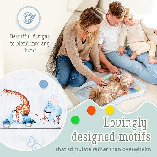 Miniatura 2 de Tapete de juego acuático de alta calidad, galardonado tapete de agua inflable para el tiempo boca abajo, desarrollo sensorial y motor diseñado por