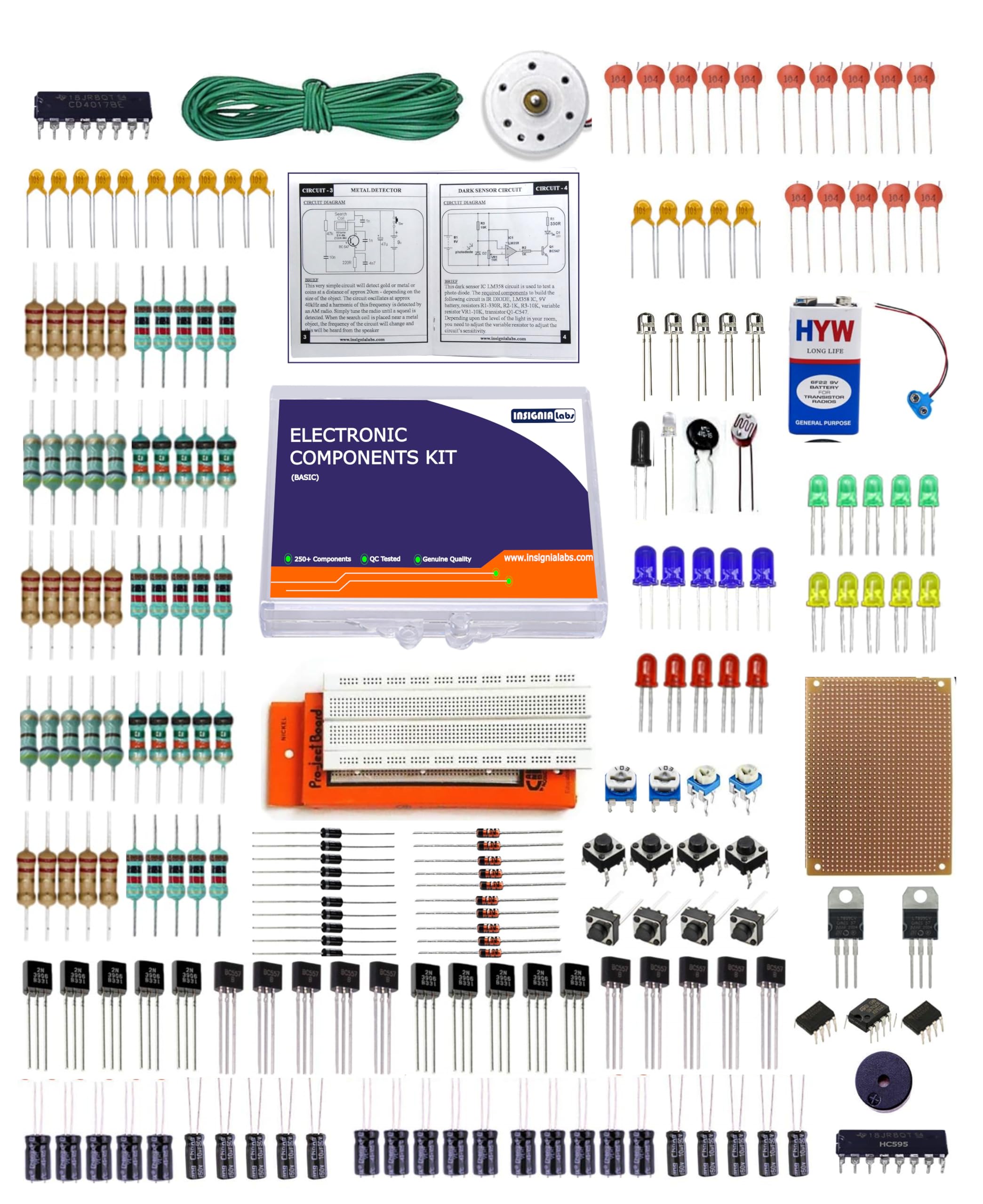 Insignia Labs - Electronic Components Kit with Tutorial Book - Electronic Basic Kit with 250+ Components Includes Breadboard, Resistors, LEDs, LDR, Buzzer, Ics, Storage Box and more (B0D5CXR8NT) Amazon Price History, Amazon Price Tracker