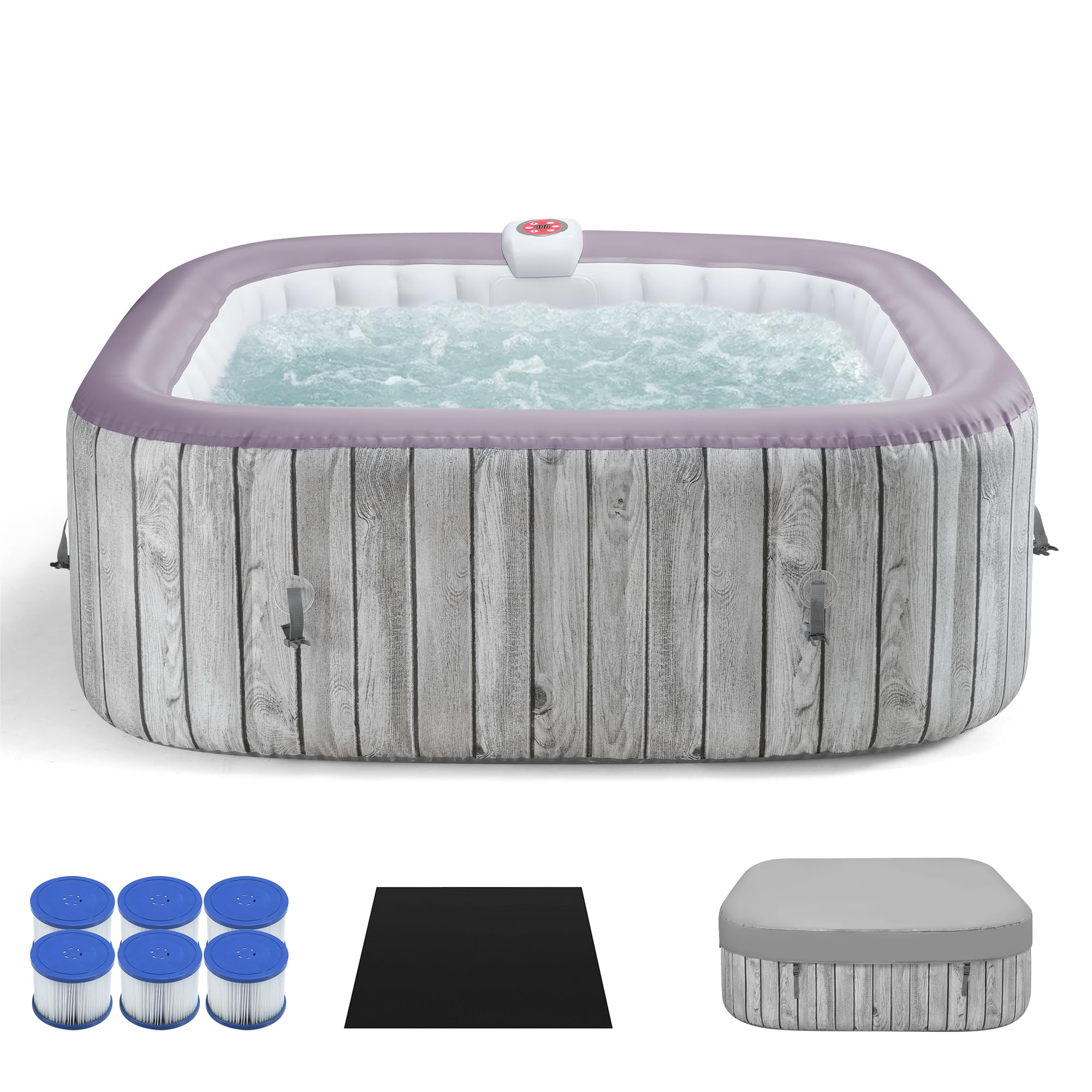 SEGMART Inflatable Spa Set, Blow Up Hot Tub Outdoor for 4-6 Person, Outdoor Bubble Massage Portable Hot Tub with 130 Soothing Jets, Built in Heater Pump and 6 Filter Cartridges (Square)