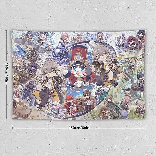 Miniatura 2 de EAGLEFL Honkai - Tapiz de personajes Chib para colgar en la pared, tapices de riel de estrellas para dormitorio, sala de estar, decoración del