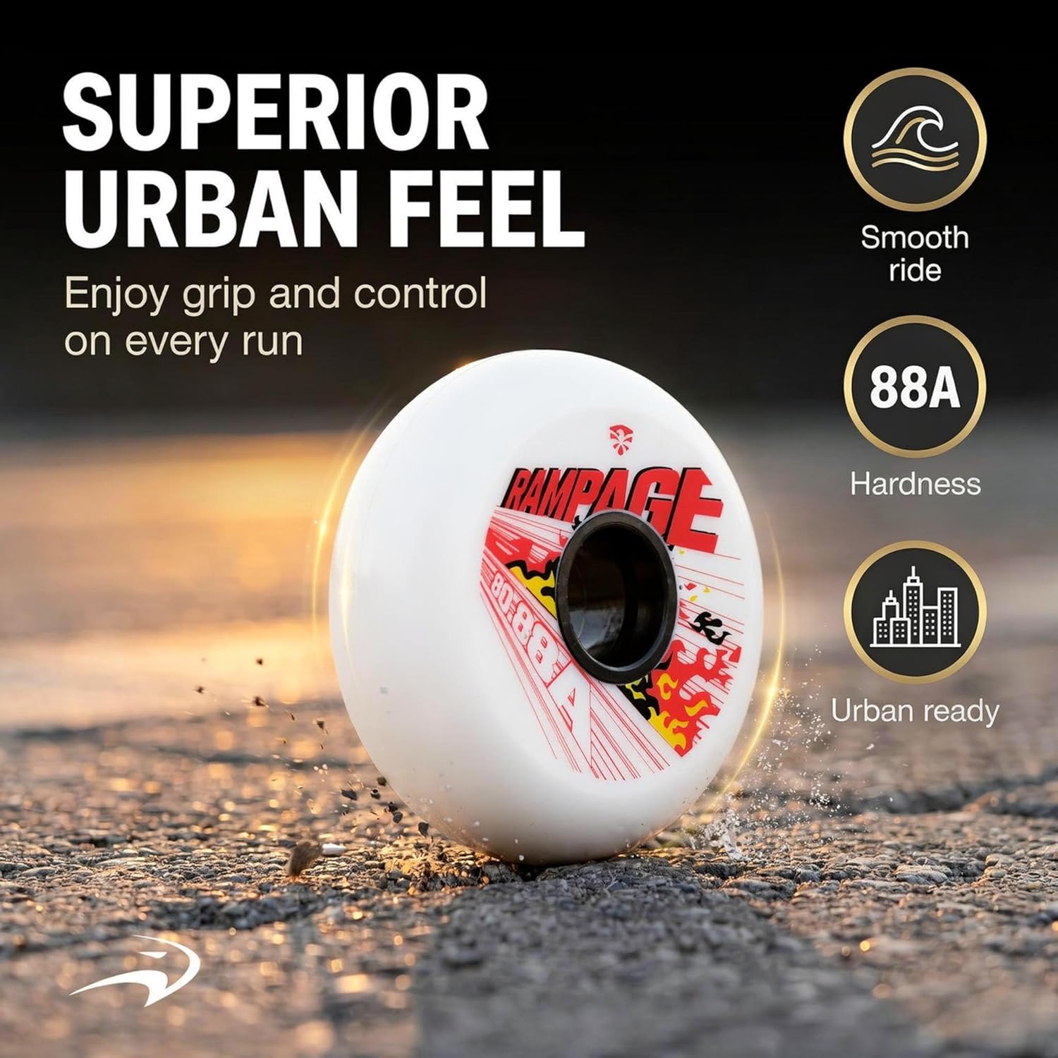 Flying Eagle Rampage Wheels for Skates - Inline Skates Men & Women for Urban Freeskating, Inline Skate Wheels, Outdoor Skate Wheel Replacement, 88A Hardness, Pack of 4, White, 80 MM