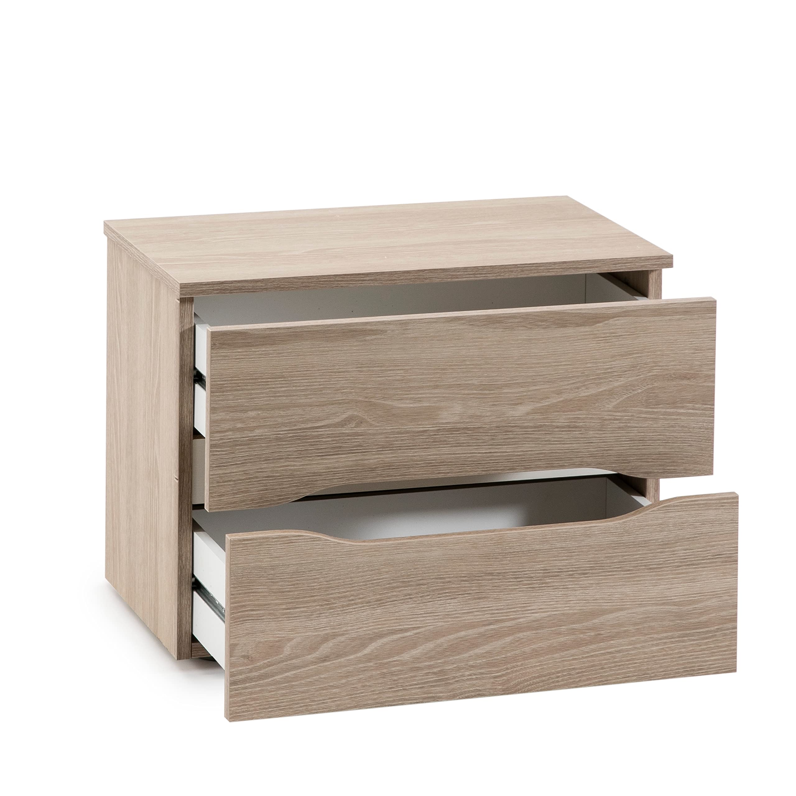 ZAW Comodino Mesita de Noche 2 Cajones en Color Madera, guías metálicas, 53,8 cm x 33,9 cm x 42,5 cm End Table