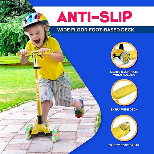 Miniatura 4 de HighMaster Scooter para niños  Patinete de 3 ruedas para niños y niños pequeños  Manillar ajustable con luces LED para ruedas  Diversión en