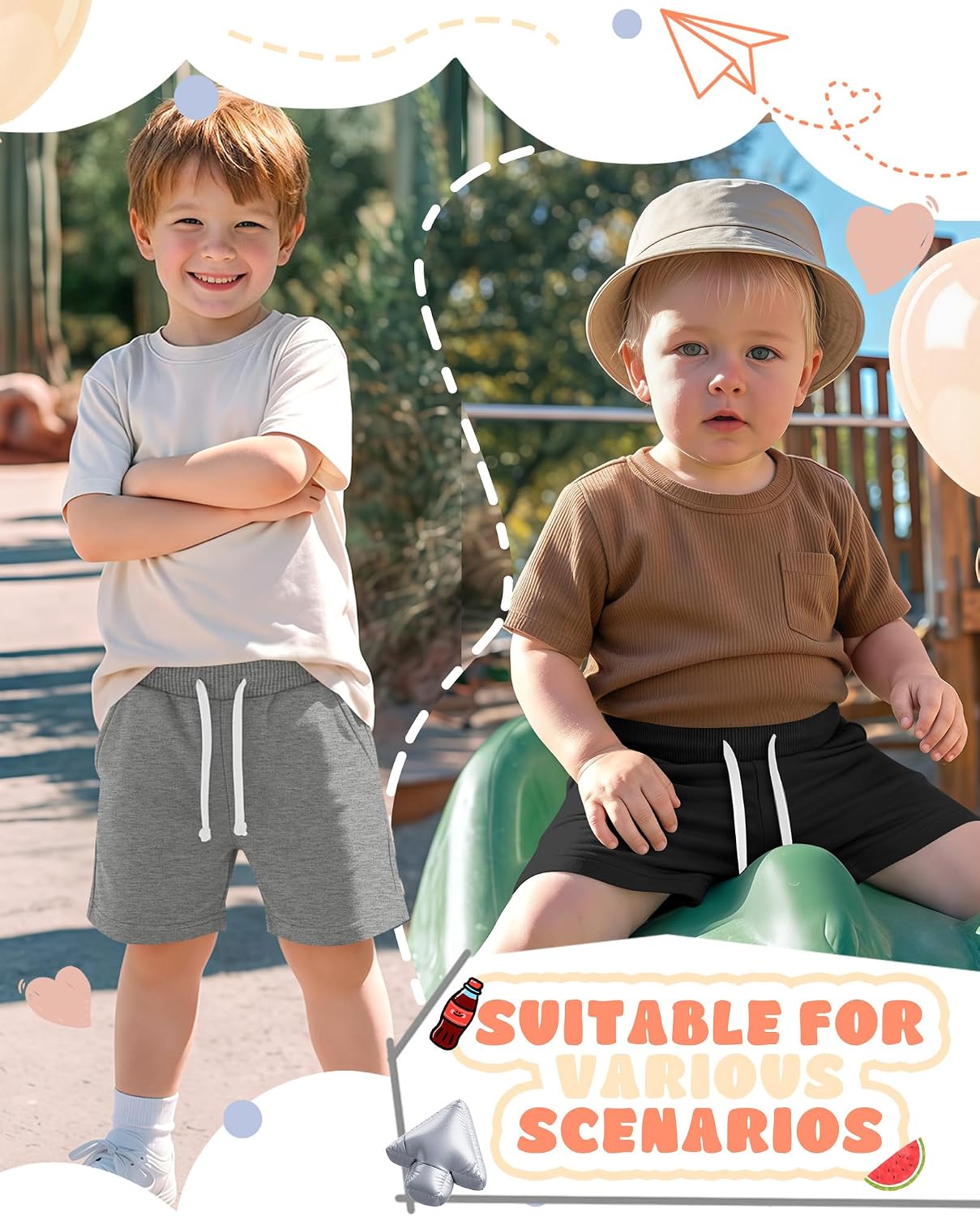 Halfchet 3 Pack Baby Boys' Shorts Toddler Pull on Drawstring Casual Shorts Summer Athletic Kids Clothes with Pocket