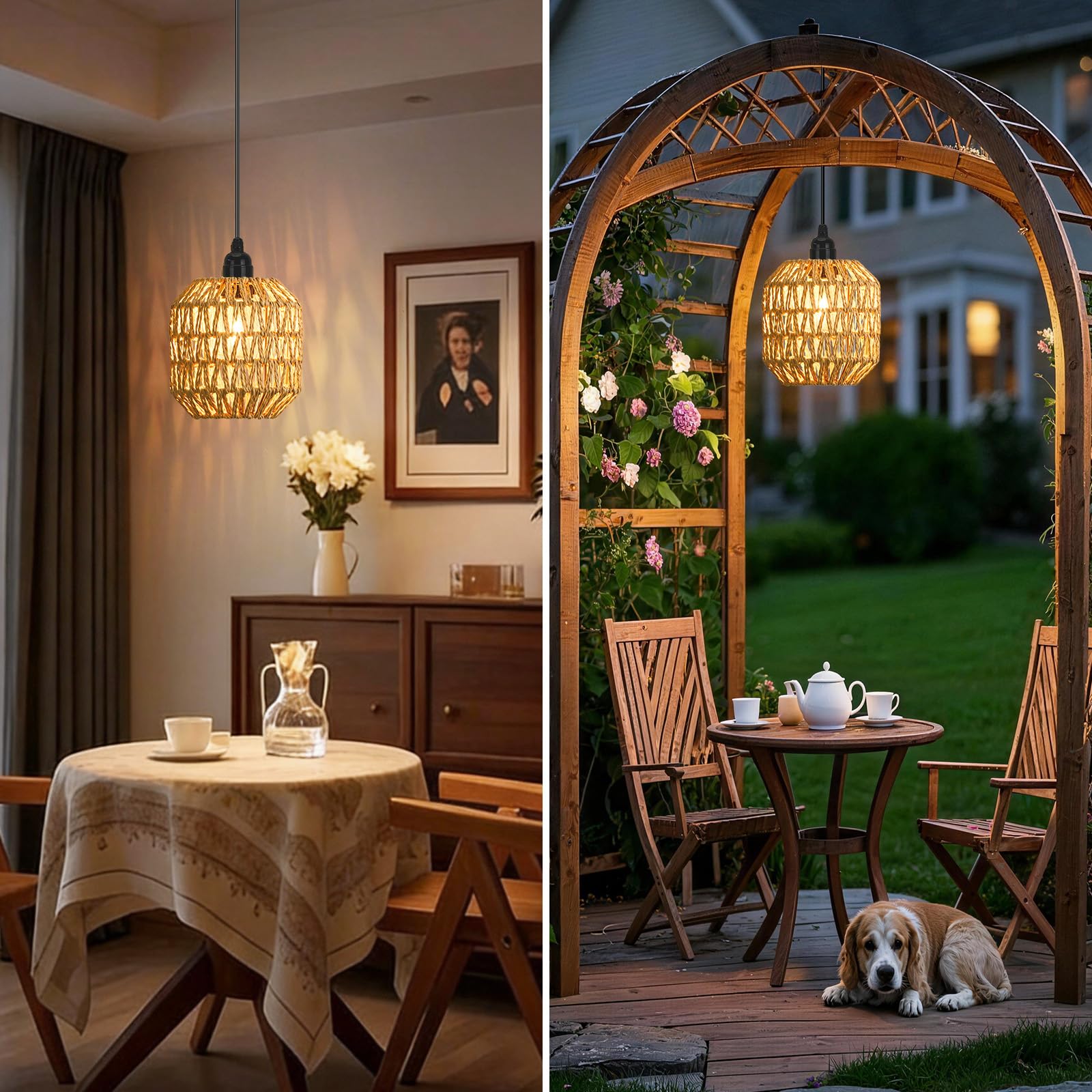 3 sztuki lamp wiszących z baterią, boho, lampa wisząca, akumulatorowa, możliwość ściemniania, rattanowa, bez przyłącza do prądu, lampa wisząca, zasilana bateriami, z pilotem zdalnego