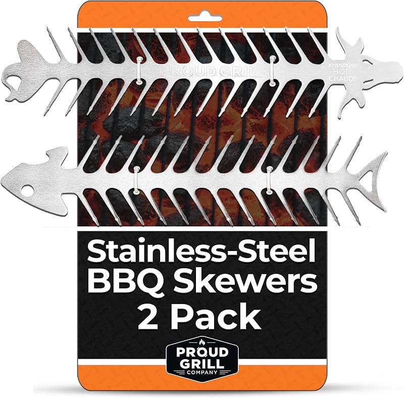 Proud Grill Slide & Serve BBQ Skewers, Grilling Accessories, 12", Set of 2 | Reusable Stainless-Steel Barbecue Skewers, Ideal for Shish Kabobs, Beef, Pork, Chicken, Shrimp & Vegetables, BBQ Tool Sets