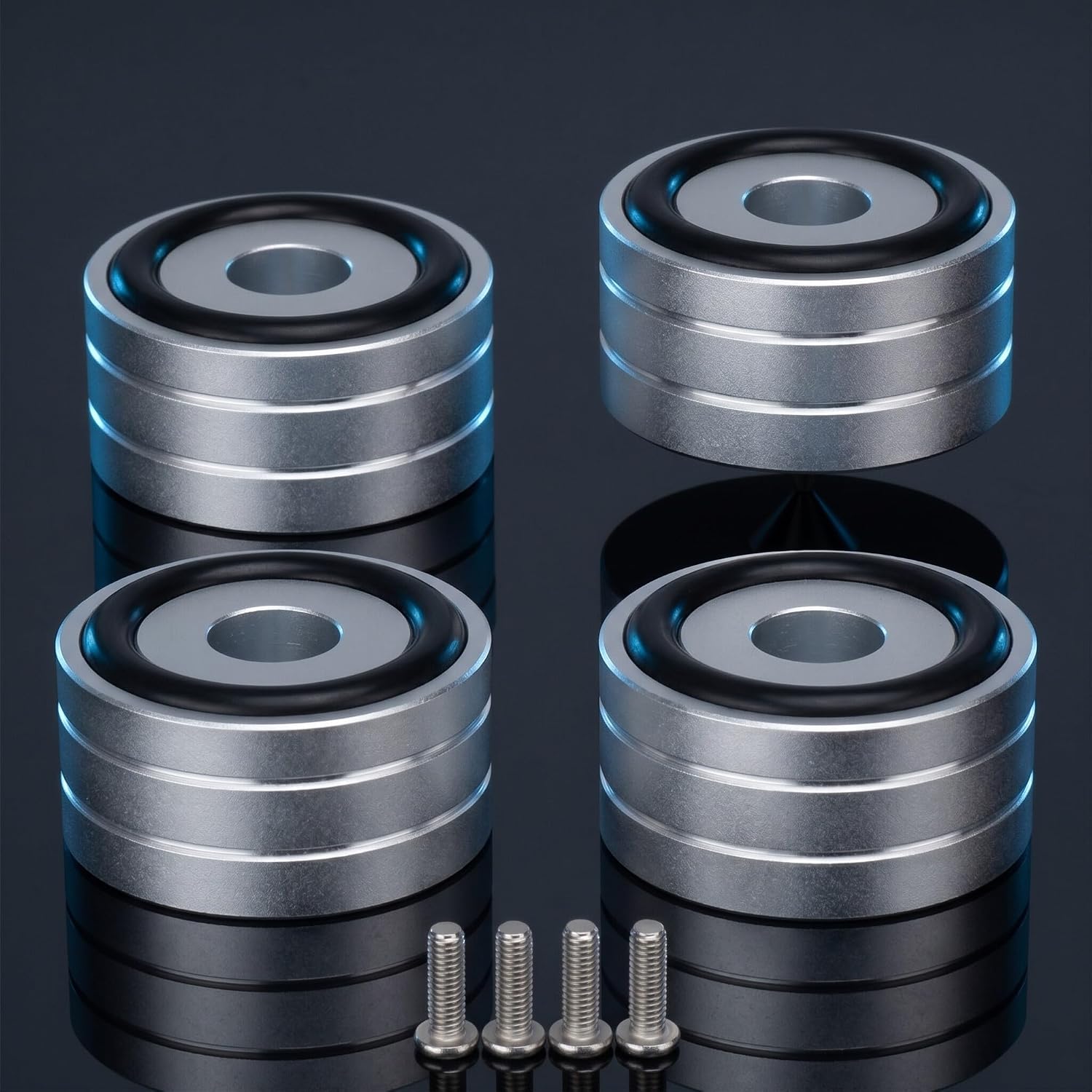 4Pcs Speaker Isolation Feet, Aluminum Alloy Spike Stand with Anti-Slip Rubber for Speakers DACs, Vibration Reduction for Clearer Sound (40x20mm/1.57x0.78in) (Silver)‌