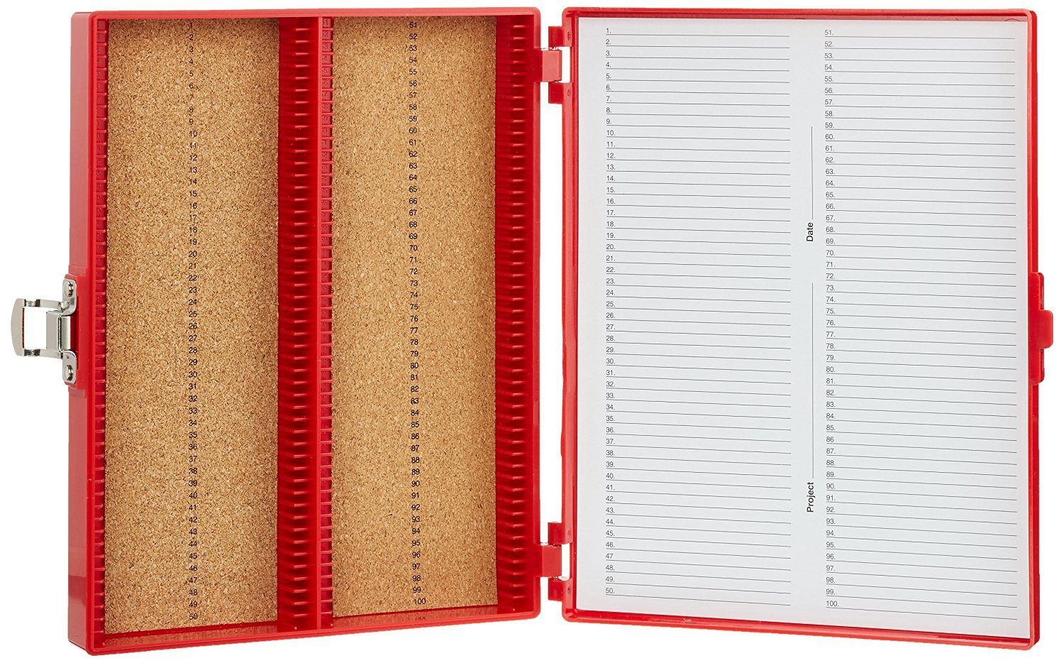 Heathrow Scientific HD15994C Microscope Slide Box, Cork Lined, 100 Place, 208 mm Length x 175 mm Width x 34 mm Height, Red