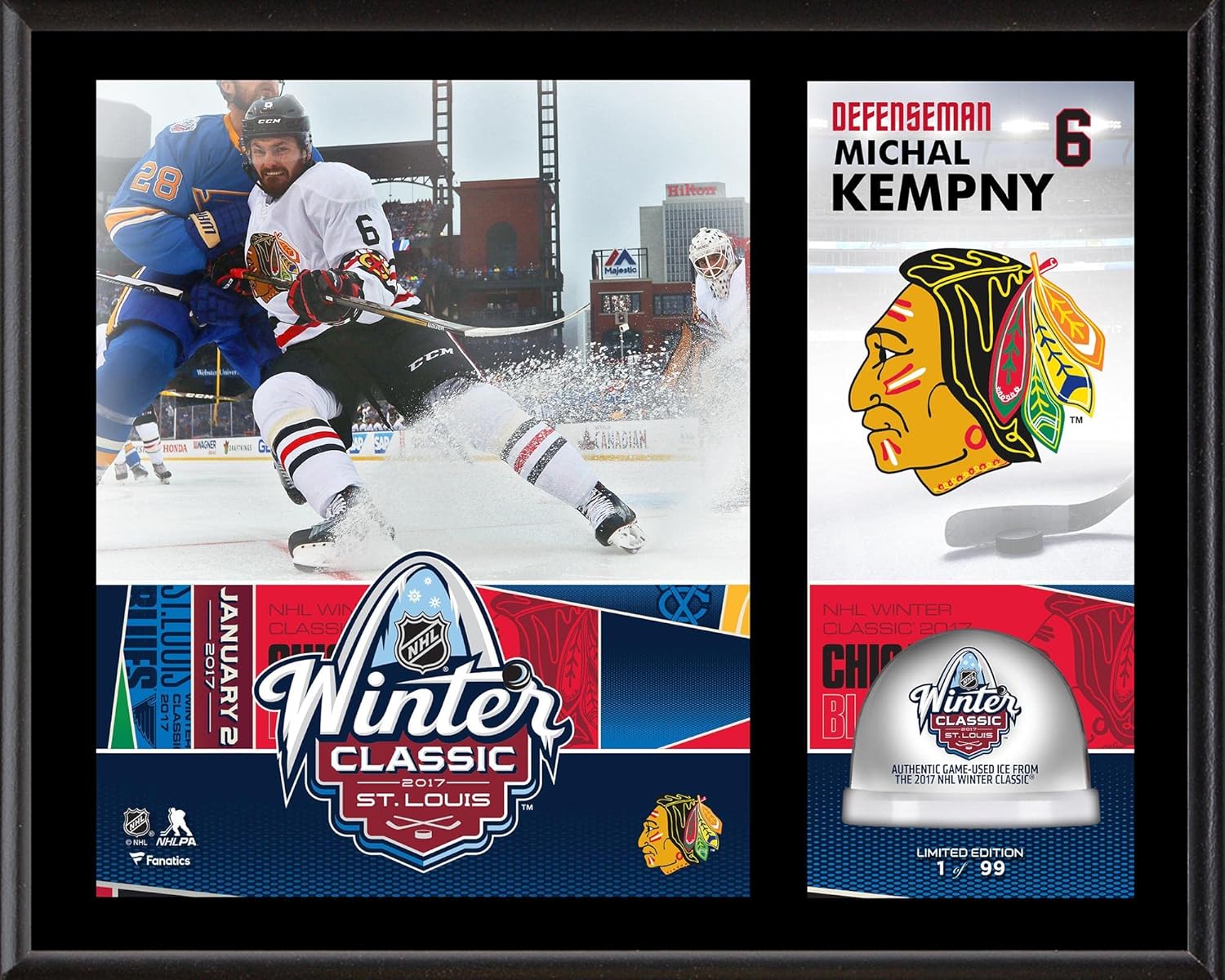 Michal Kempny Chicago hawks 12" x 15" 2017 Winter Classic Sublimated Plaque with Game-Used Ice - Limited Edition of 99 - NHL Player Plaques and Collages
