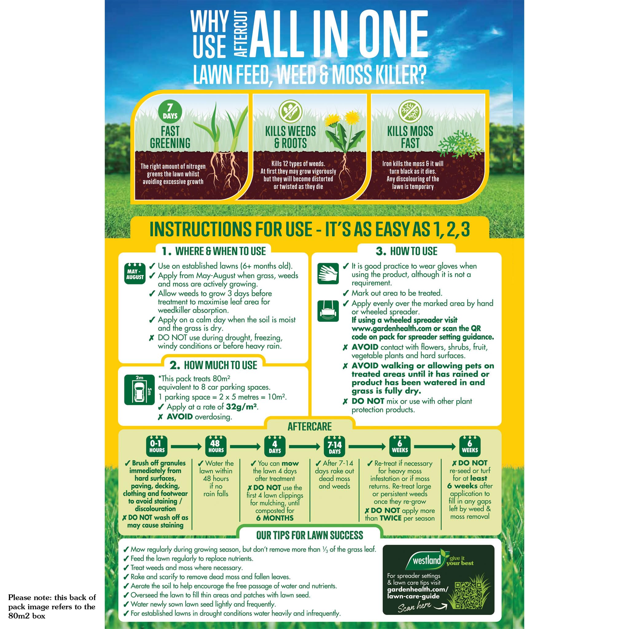 Westland Aftercut All In One Lawn Feed, Weed & Moss Killer 80m2+25% Extra Free Box UK — view 2