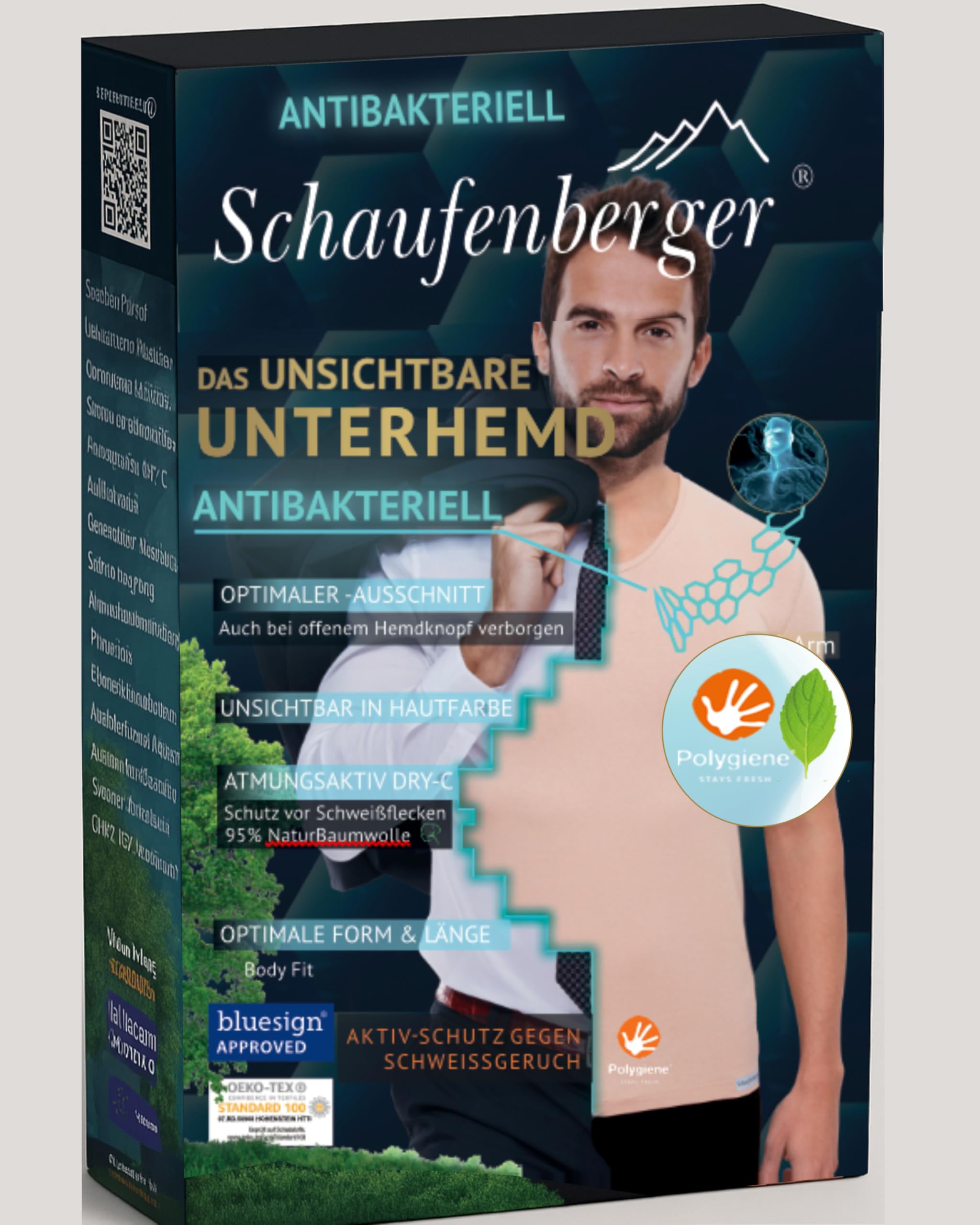 UNSICHTBAR & ANTIBAKTERIELL Geruchsneutrales 1/4 Arm Premium Unterhemd