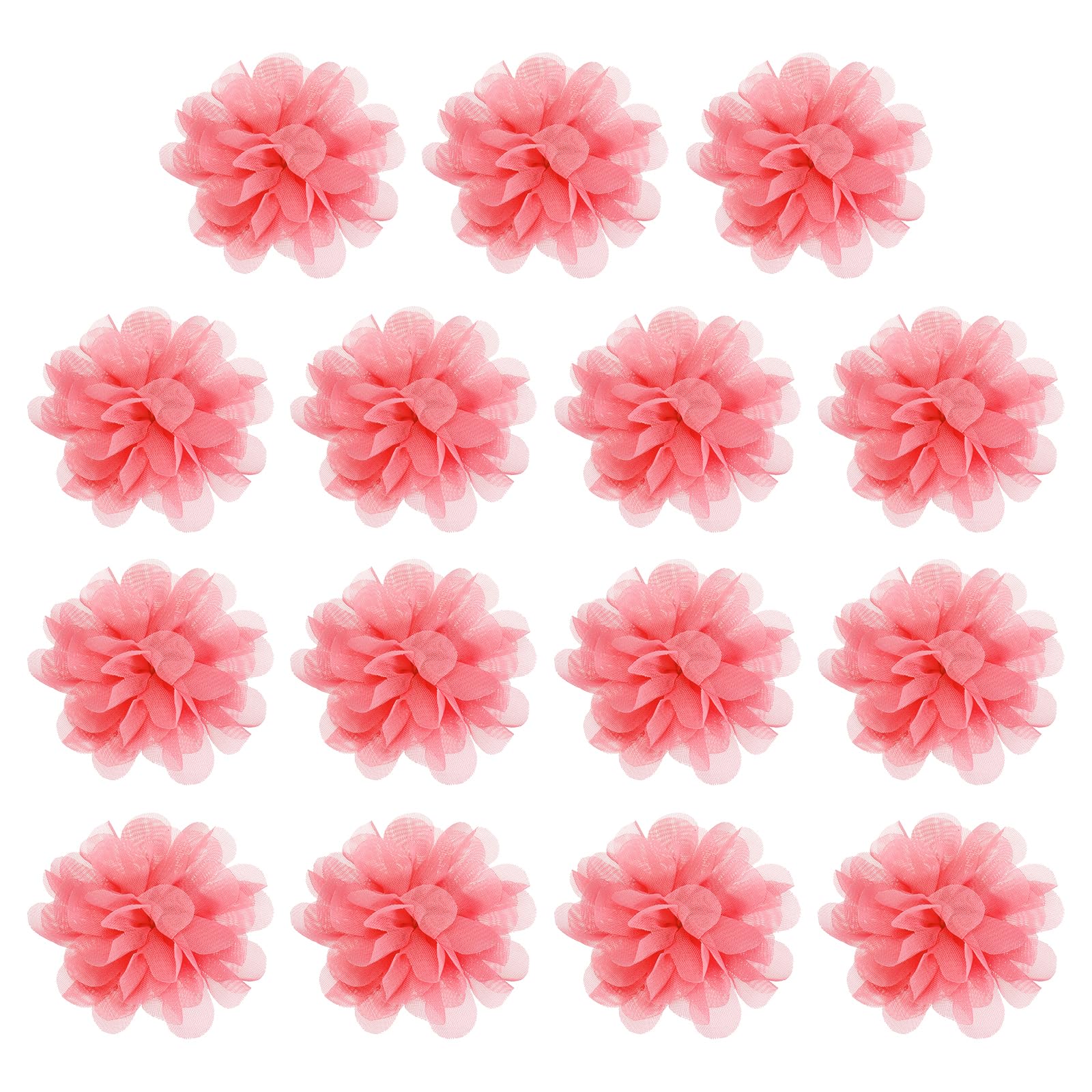 YELARXI Chiffon Flowers, Sewing Fabric Appliques, Chiffon Flowers Appliques - Fitting for (Women/DIY Crafts/Headbands/Hair Accessories/Wedding/Party/Corsage) 2 Inch & 15 Pack & Red
