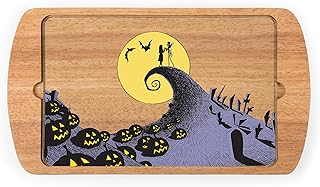 Picnic TIME Disney Nightmare Before Christmas Jack & Sally Billboard Glass Top Cheese Board, Serving Platter, Cheese Boards Charcuterie Boards, (Parawood)