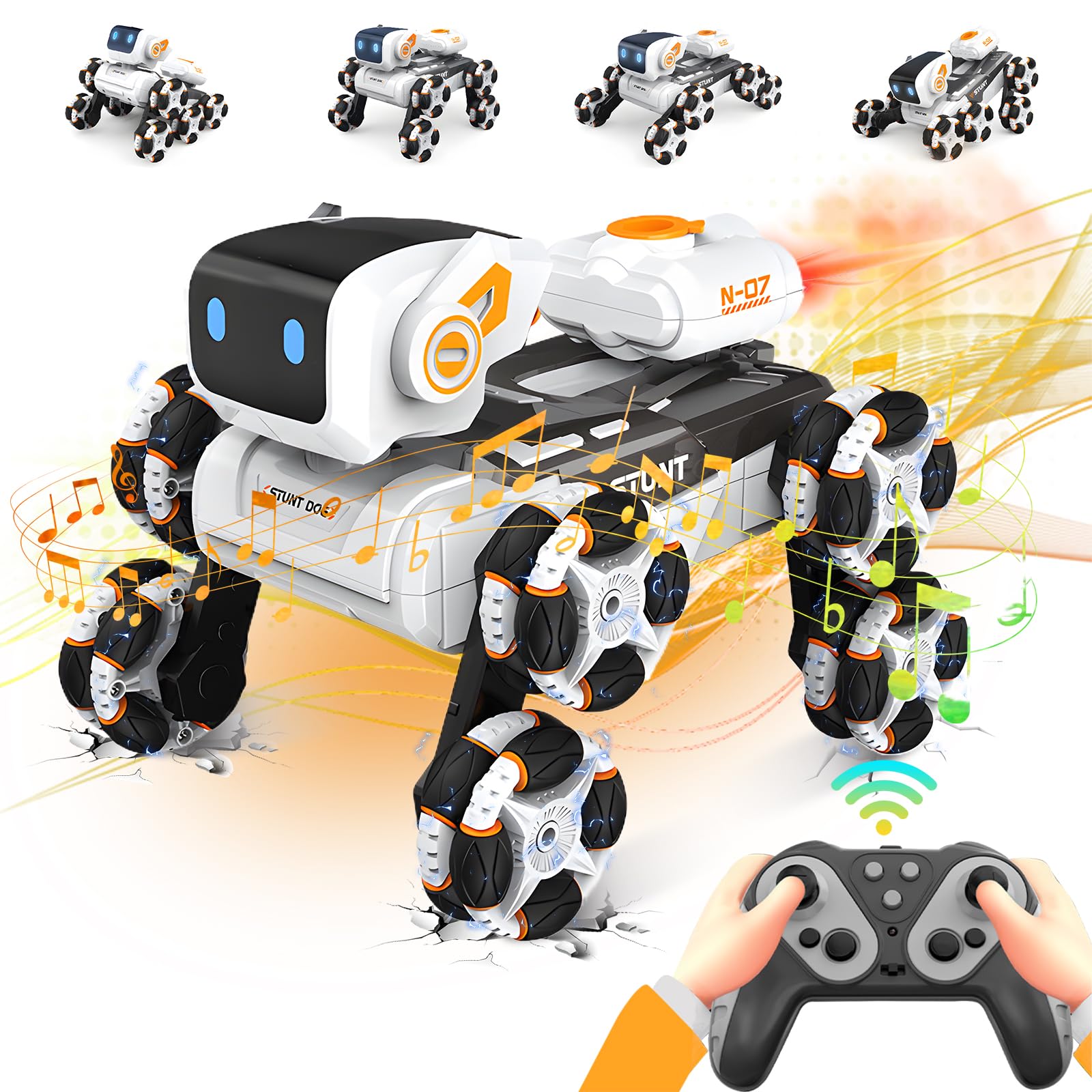 Robot Dog Toy for Kids,2.4Ghz Remote Control Dog Stunt Robot Dog 2nd Gen Remote Control Cars Stunt Rc Cars with Light & Sound Toys Christmas Birthday Gifts for 6 7 8 9 10 11 12 Year Old Boys (white)