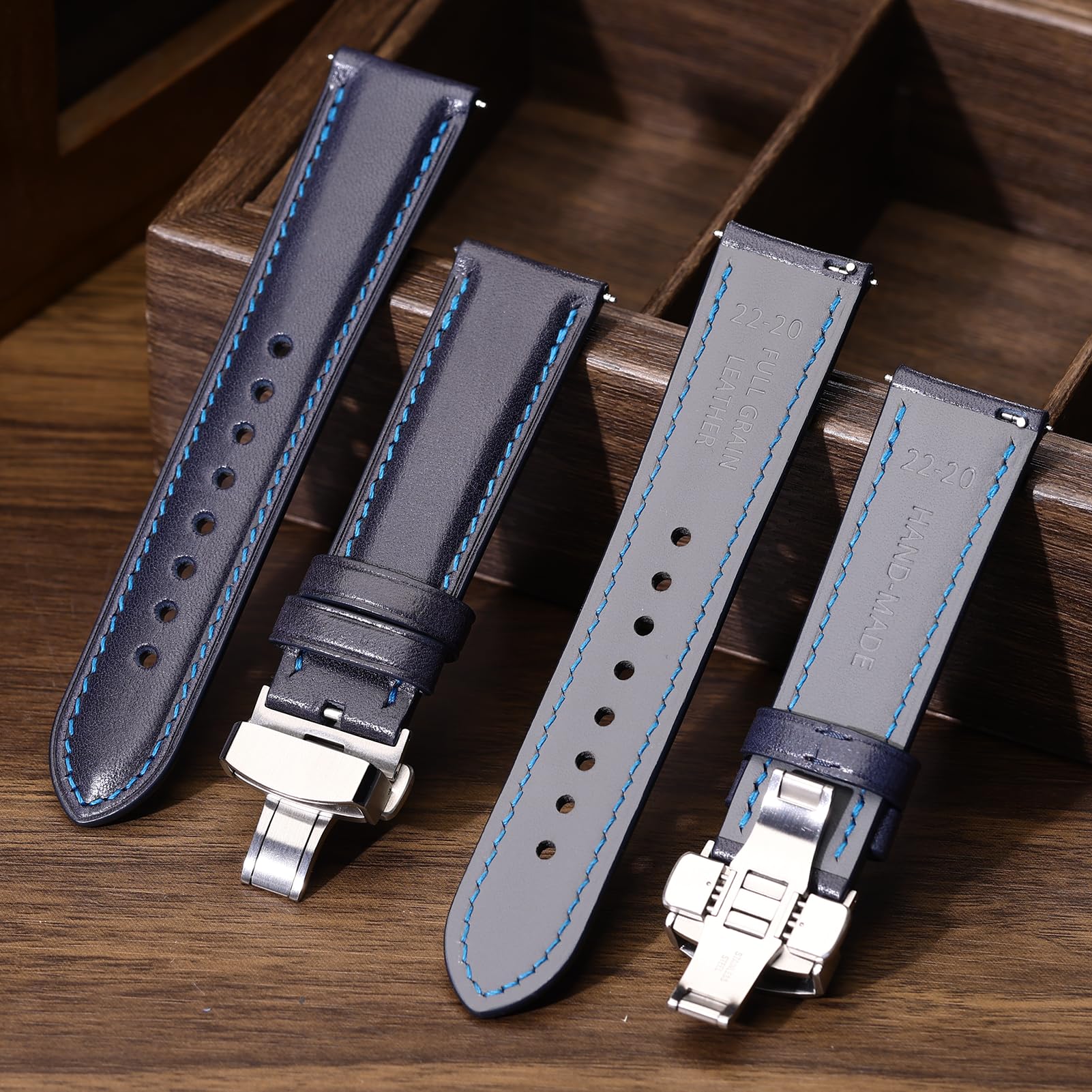 REZERO Correas de Reloj de Cuero de Toscana, Correas Artesanales con Liberación Rápida, Pulseras de Cuero de Grano Completo Curtido al Vegetal, Repuestos para Relojes de Hombre 19/20/21/22/24mm