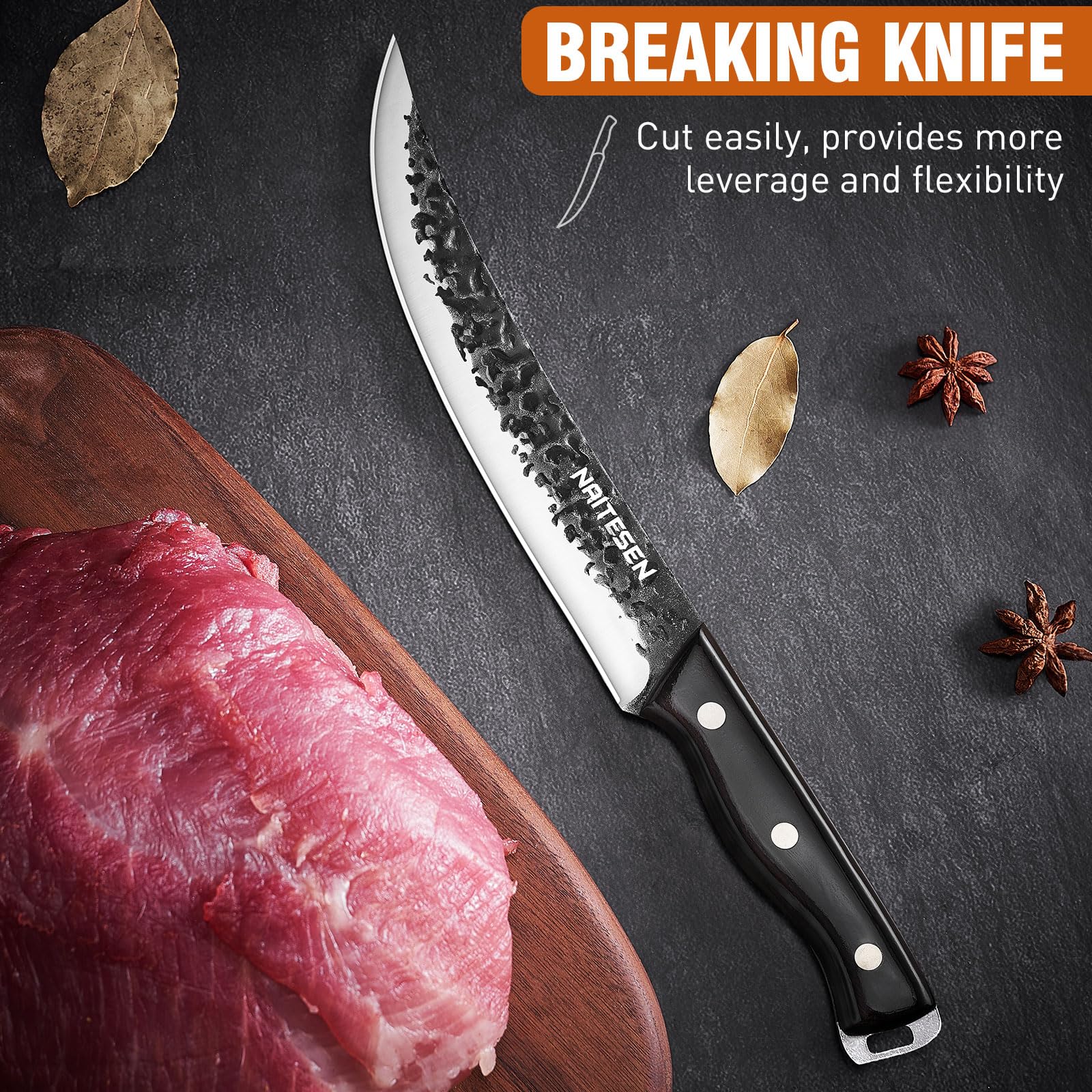 Naitesen 3PC Butcher Knife Set, Brisket Carving Breaking Boning Knife — Amazon image 3