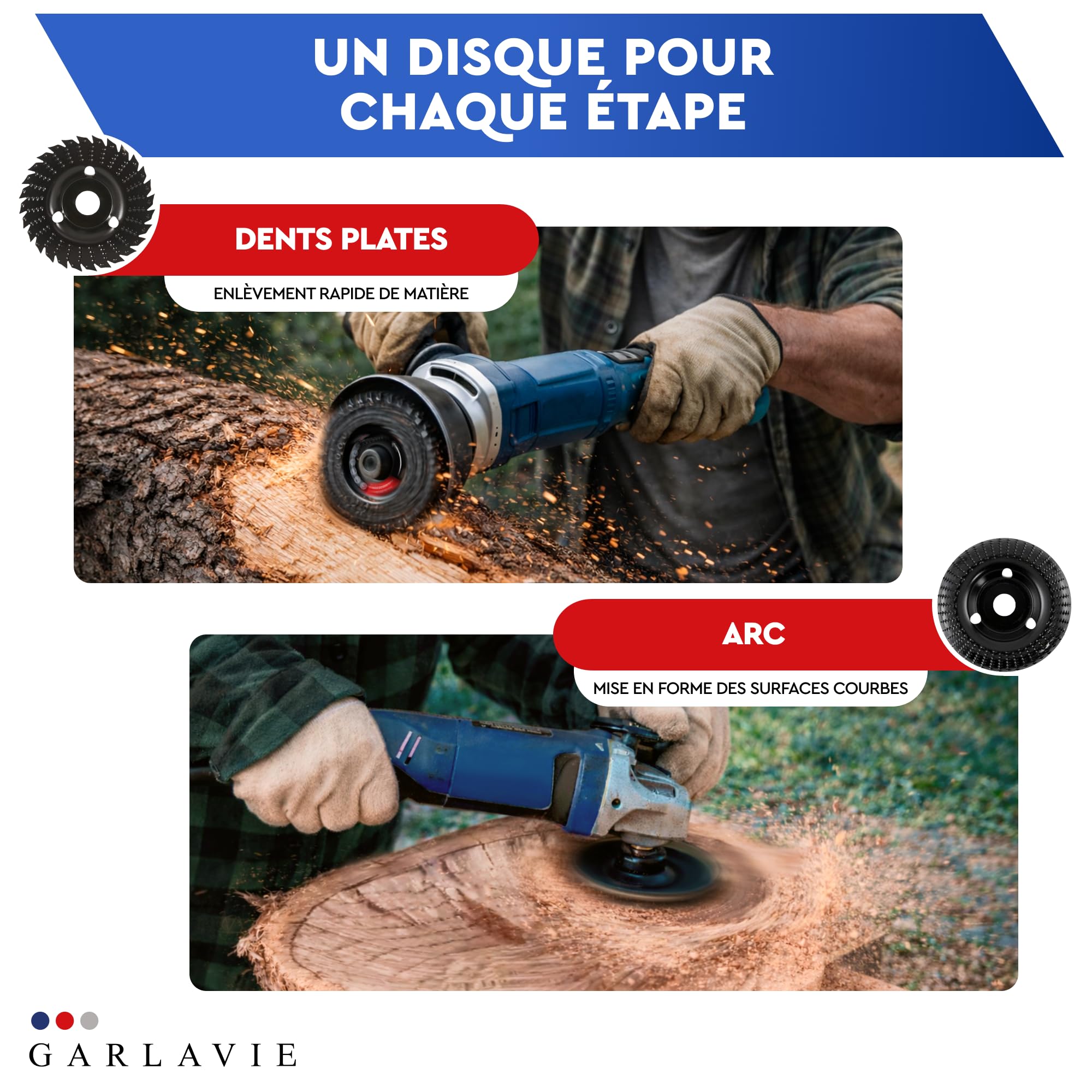 Professionnel Disque Bois Meuleuse 115 mm – Lot 4 Pièces pour Meuleuse d’Angle | Râpe, Fraisage, Sculpture, Fraise Racine