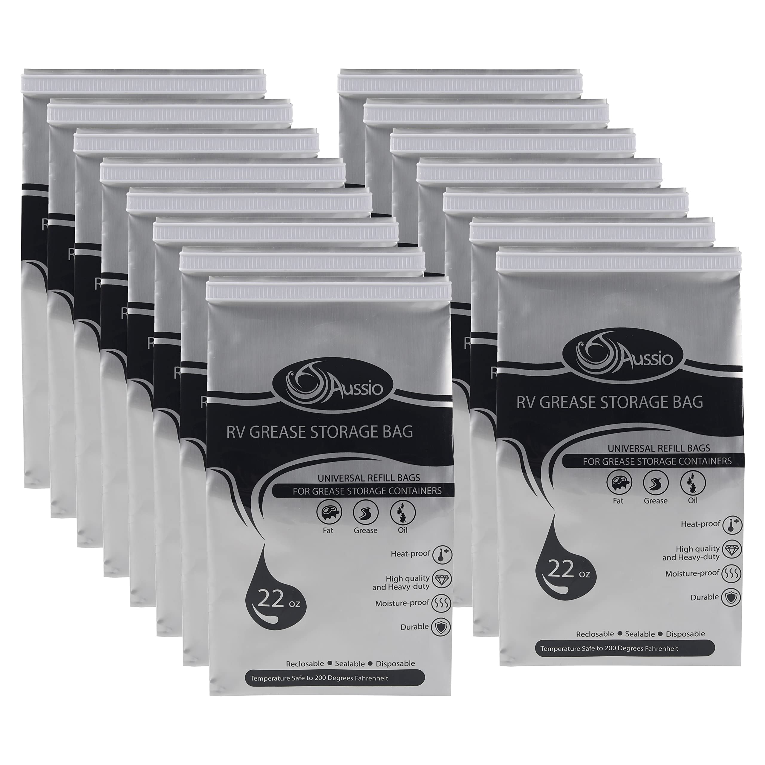 Aussio (15 Pack) Disposable Grease Storage Bags for Cooking Oil, Disposal RV Grease Bags for Kitchen Cooking - Temperature Up to 200℉