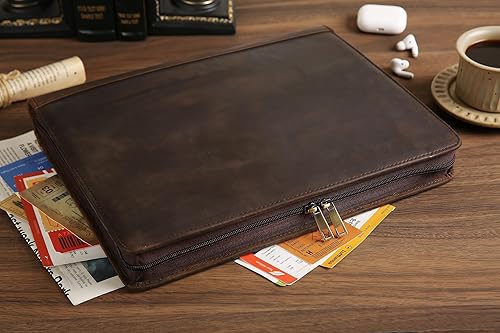 Miniatura 10 de Portafolio de cuero, organizador de cartera de negocios con cremallera para hombres, cartera personalizada con bloc legal y múltiples compartimentos