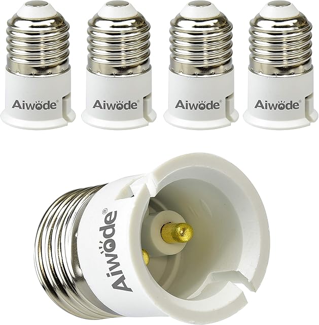 Aiwode E27 to B22 Socket Adapter,Screw to Bayonet Converter for LED Bulbs and Halogen Bulbs,Max Wattage 200W,0~250V,120 Degree Heat Resistant,5 Pack.