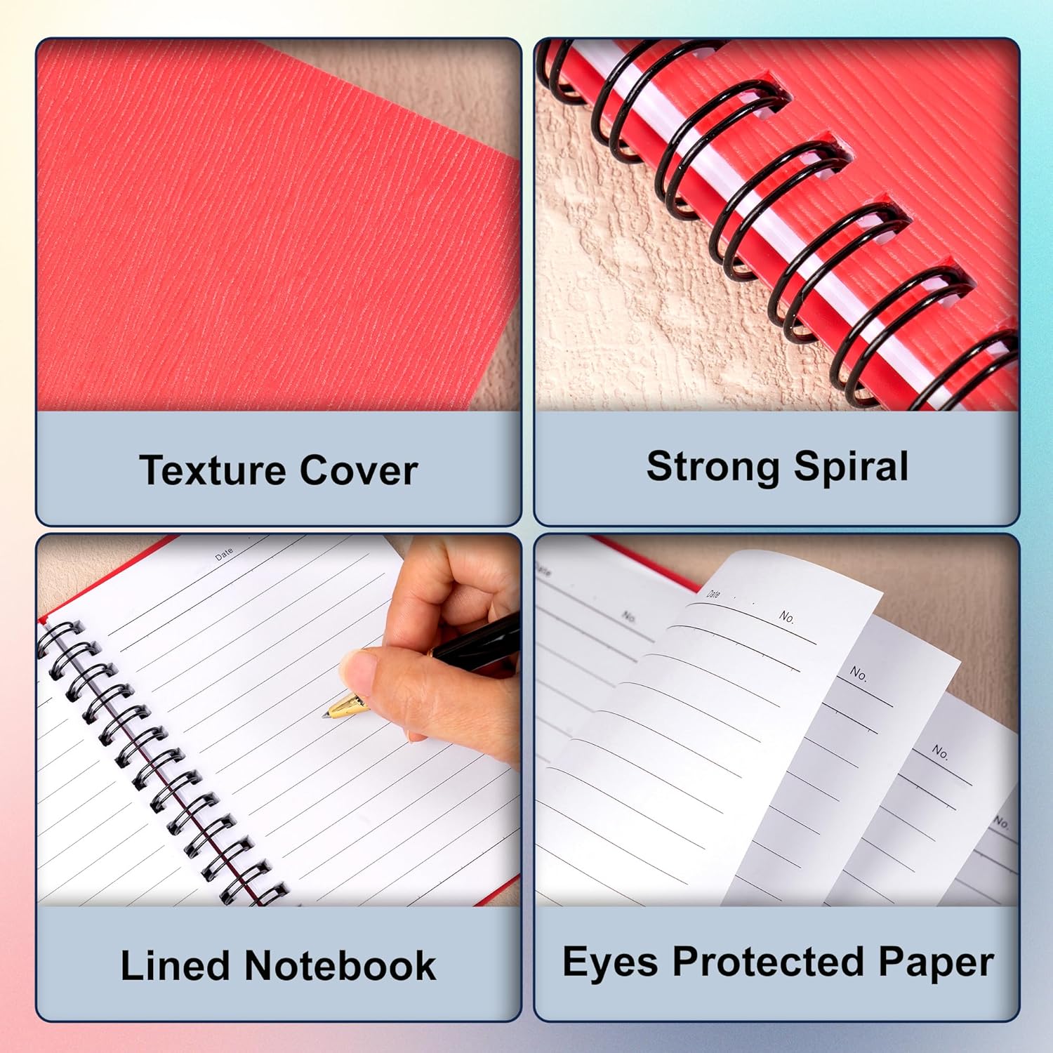 FLYING EAGLE 12 PCS Small Spiral Notebooks 4x6, A6 Cute Mini Journal Plastic Hardcover 8mm Ruled Notebook, 3 Color 936 Sheets/1872 Pages, 12 Pack Small Ruled Notebooks for School Work