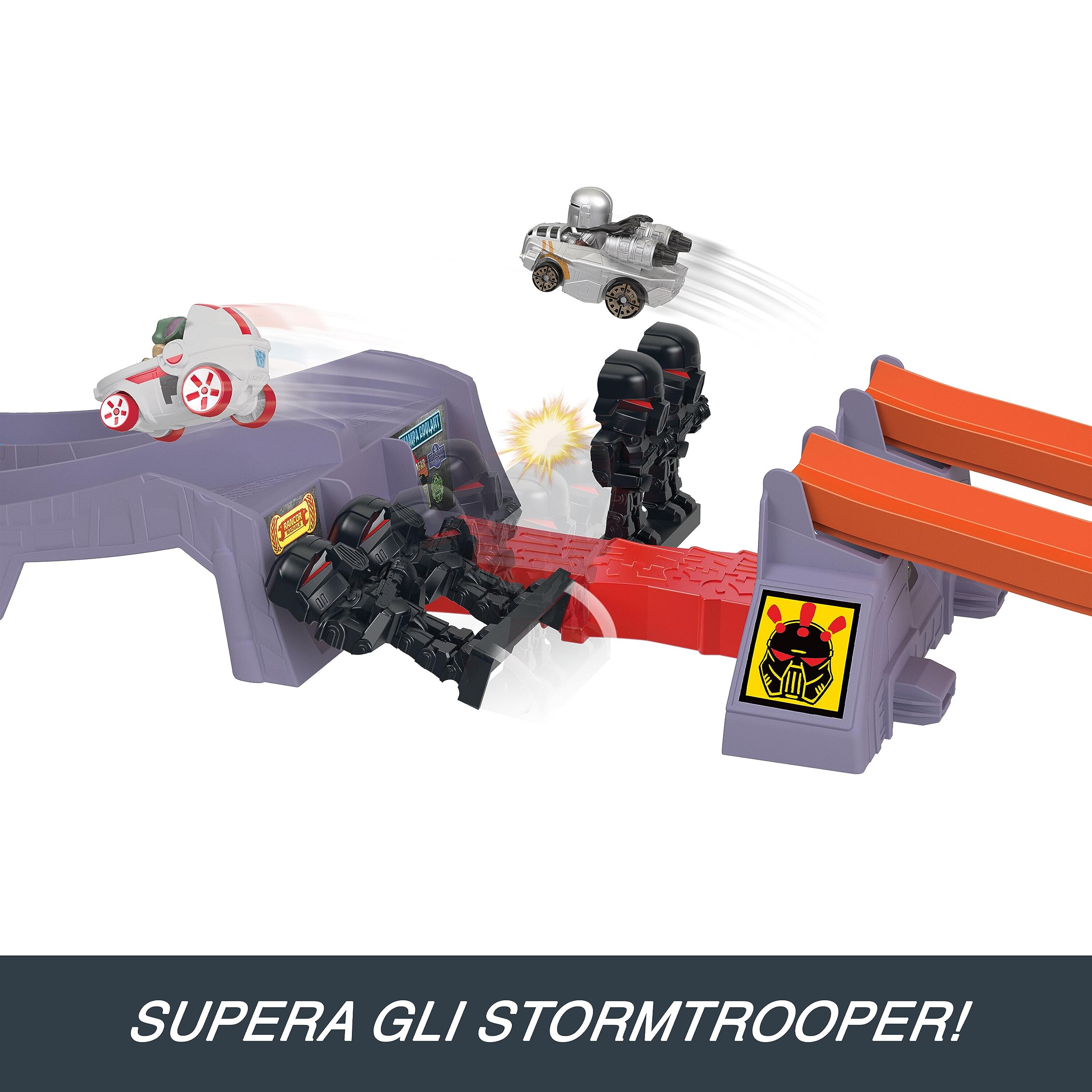 Hot Wheels RacerVerse - La Grande Corsa di Grogu, pista con macchinine da corsa die-cast ispirate a Star Wars, personaggi Grogu e The Mandalorian, giocattolo per bambini, 4+ anni, HPL32