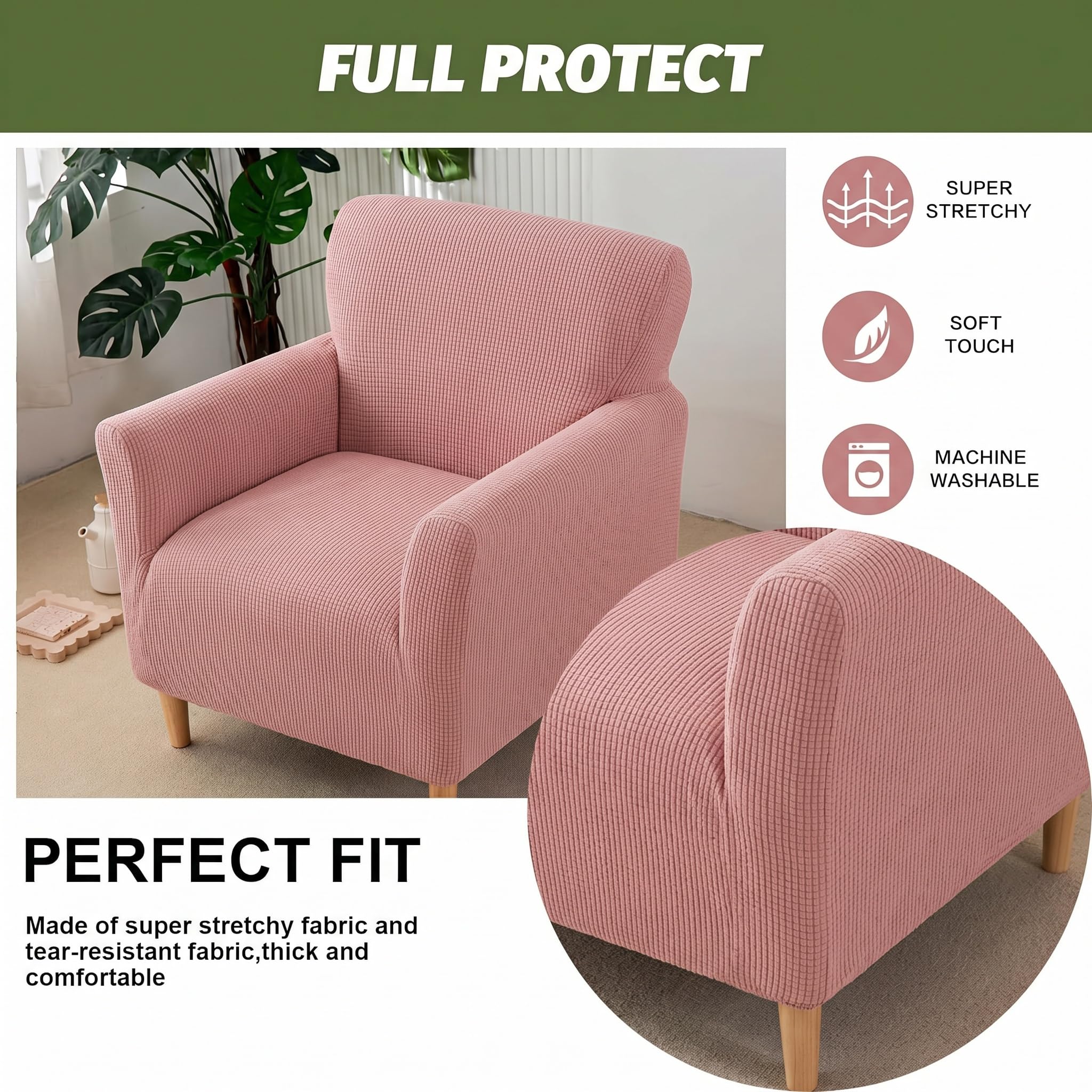 LiveGo Stretch-Sesselbezug mit Armlehnen, Elastischer Strick Spannbezug für Sessel & Polsterstühle, Universelle Passform für Wohnzimmer, Büro, Abdeckung zum Schutz vor Flecken, Haaren & Verschleiß