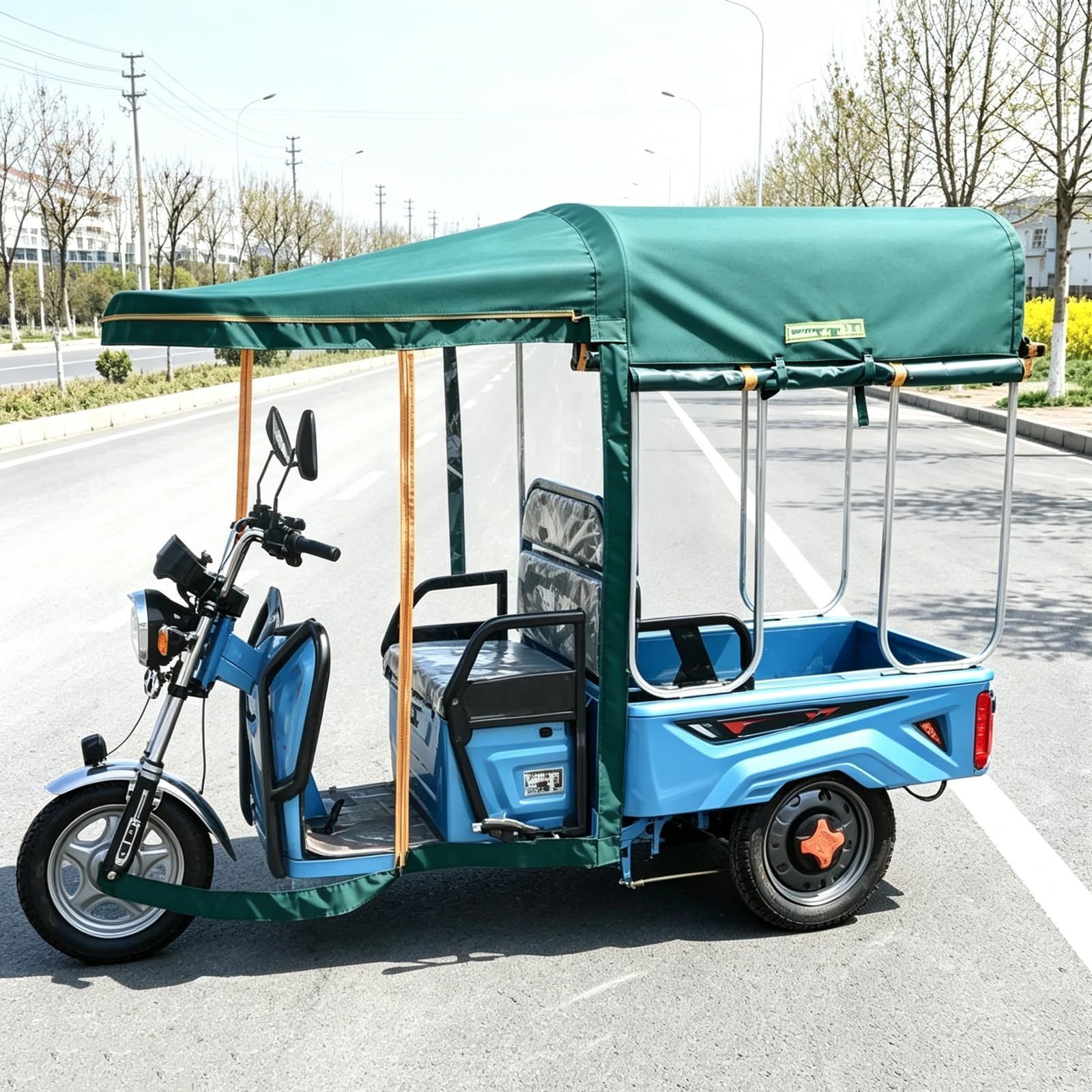 Wrysqbhjyb Blue Electric Tricycle Canopy Cover, Waterproof Oxford Fabric Cargo Trike Rainproof Sunshade Awning, All-Weather Sun & Rain Shield(,120X90cm/47.2X35.4")