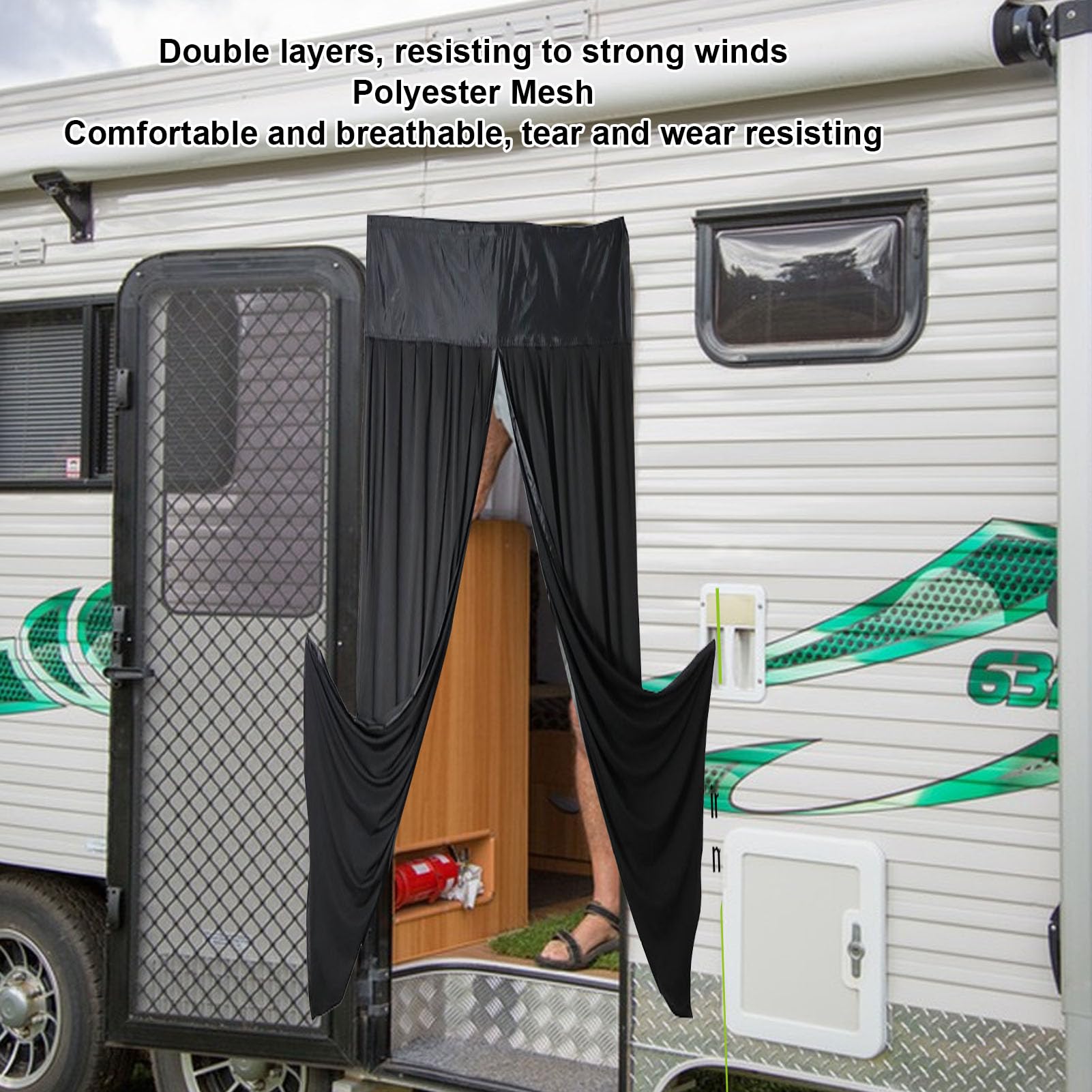 Qcwwy Rideau de Porte RV, Couvre-fenêtres à Double Couche Stores de la Porte Magnétique sans Espace D'installation de Perceuse économise pour Les Remorques de Voyage en (W130 * H155CM)