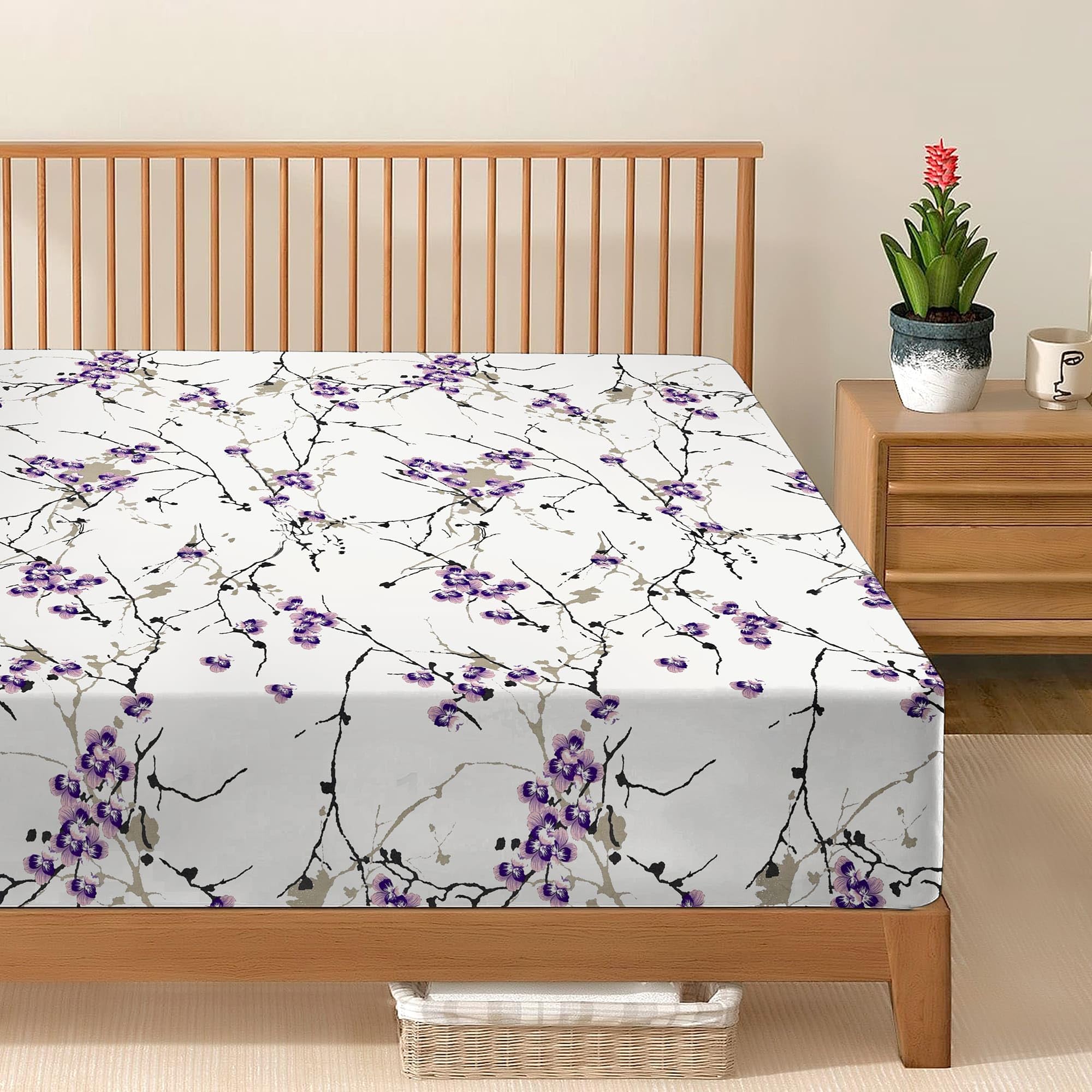 ReliancebeddingReliance Bedding 100% Egyptian Cotton Floral Printed Fitted Sheet 400 Thread Count Soft & Machine Washable 30cm/12” Extra Deep Fitted Bed Sheets