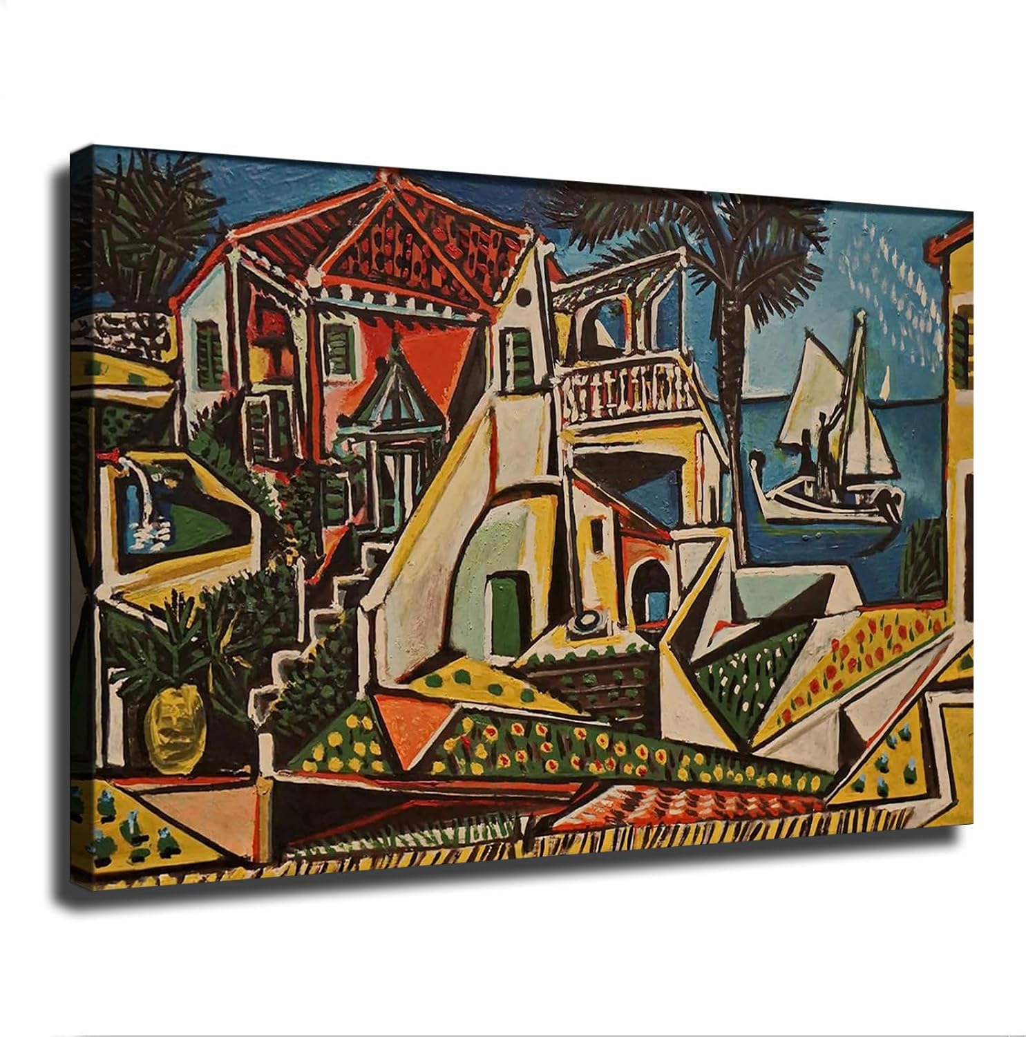 Pablo Picasso Mediterranean Landscape Poster Canvas Painting Print Wall Art Modern Classroom Kitchen Bedroom Room Aesthetics Decoration Boys Women Gift Unframed and Framed (No Framed,12×18inch)