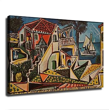 Pablo Picasso Mediterranean Landscape Poster Canvas Painting Print Wall Art Modern Classroom Kitchen Bedroom Room Aesthetics Decoration Boys Women Gift Unframed and Framed Framed,0812inch