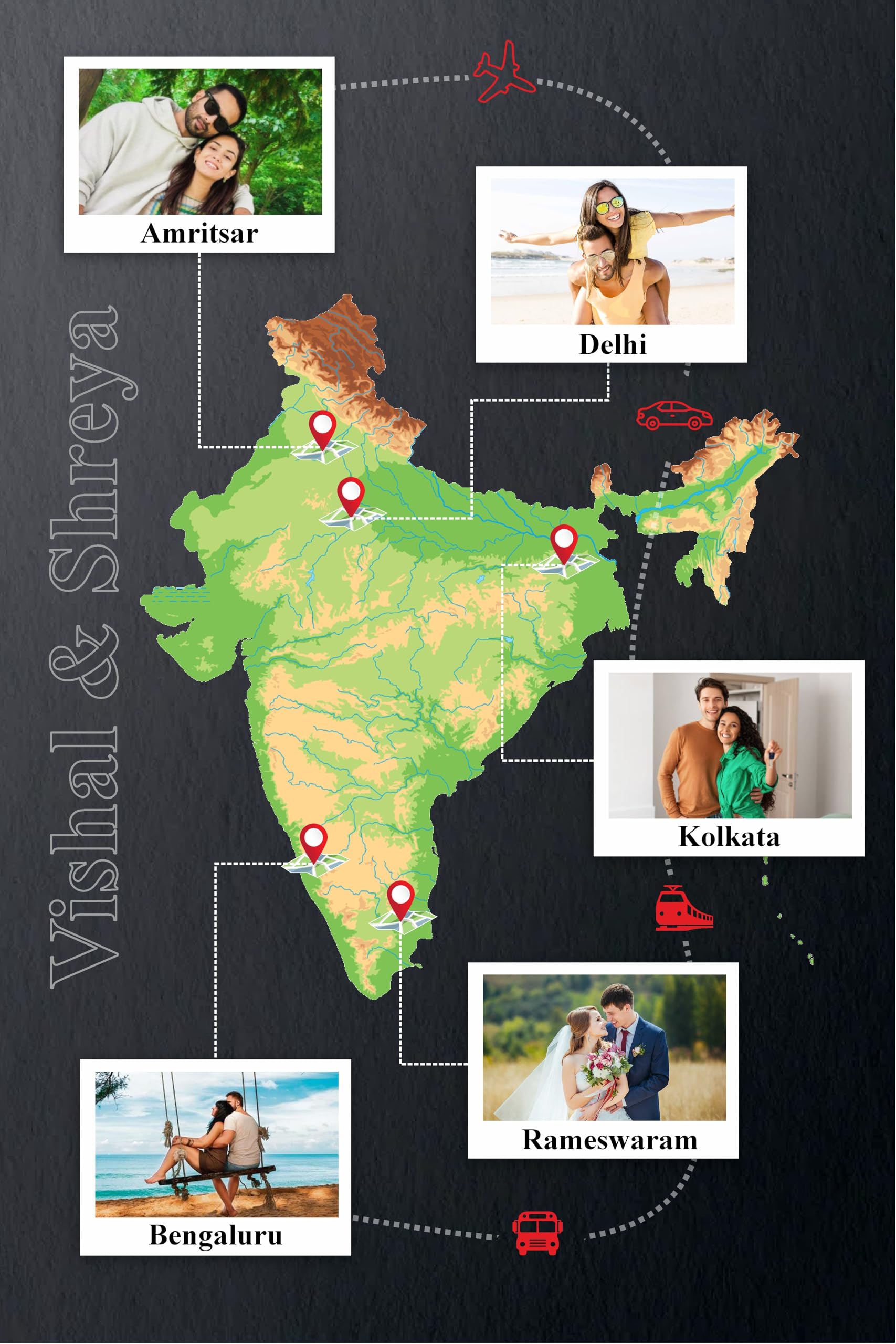 Dark Theme Custom Travel Map Frame - 12x16 inch - Black Fiber…