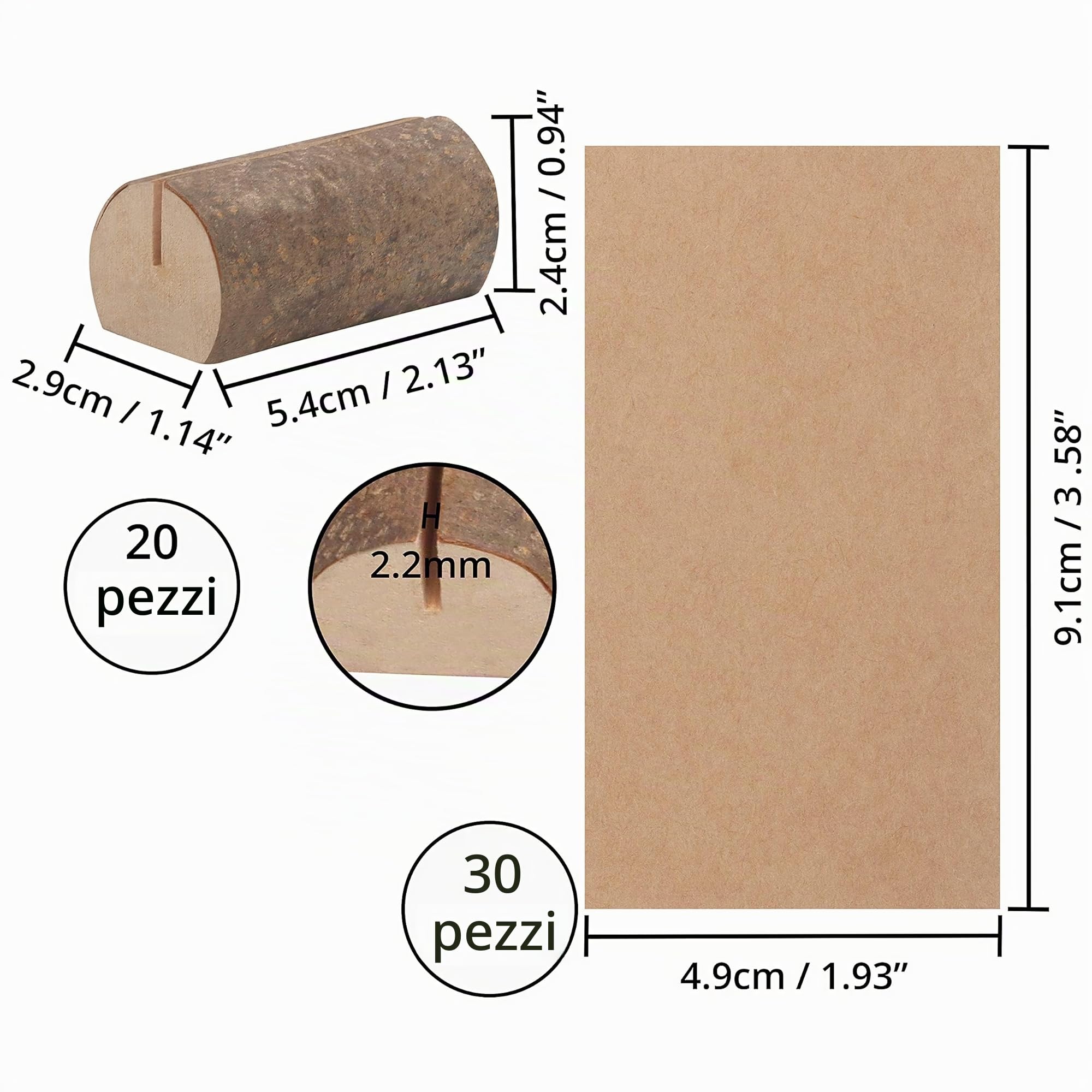 BELLE VOUS Set da 20 Segnaposto Legno - Portafoto Segnaposto Matrimonio Originali Rustici con 30 Cartoncini per Numero Tavolo, Biglietti da Visita, Compleanni/Matrimoni, Decori Feste, Foto e Appunti